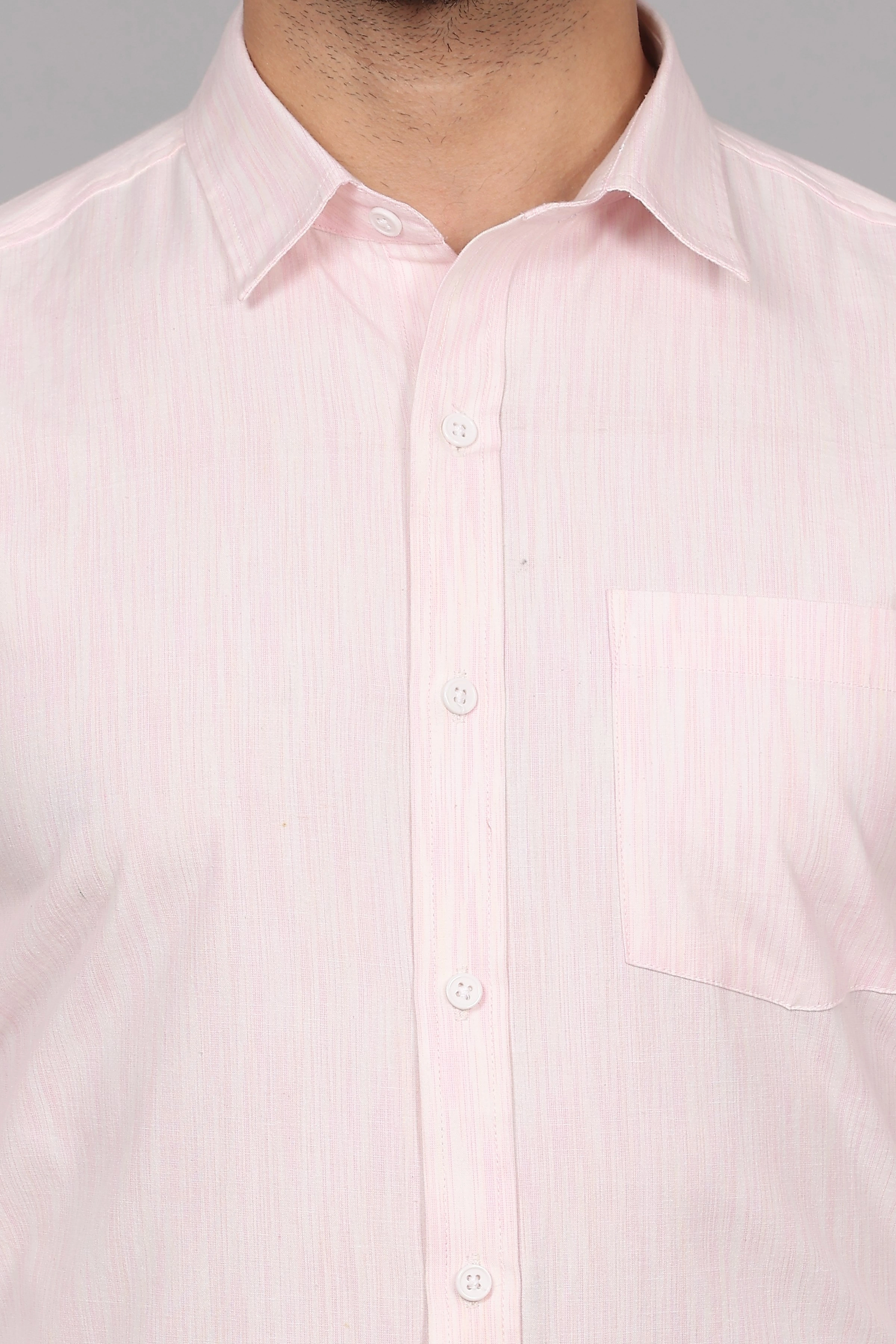 Textured Pink White Business Formal Cotton Shirt-S-5