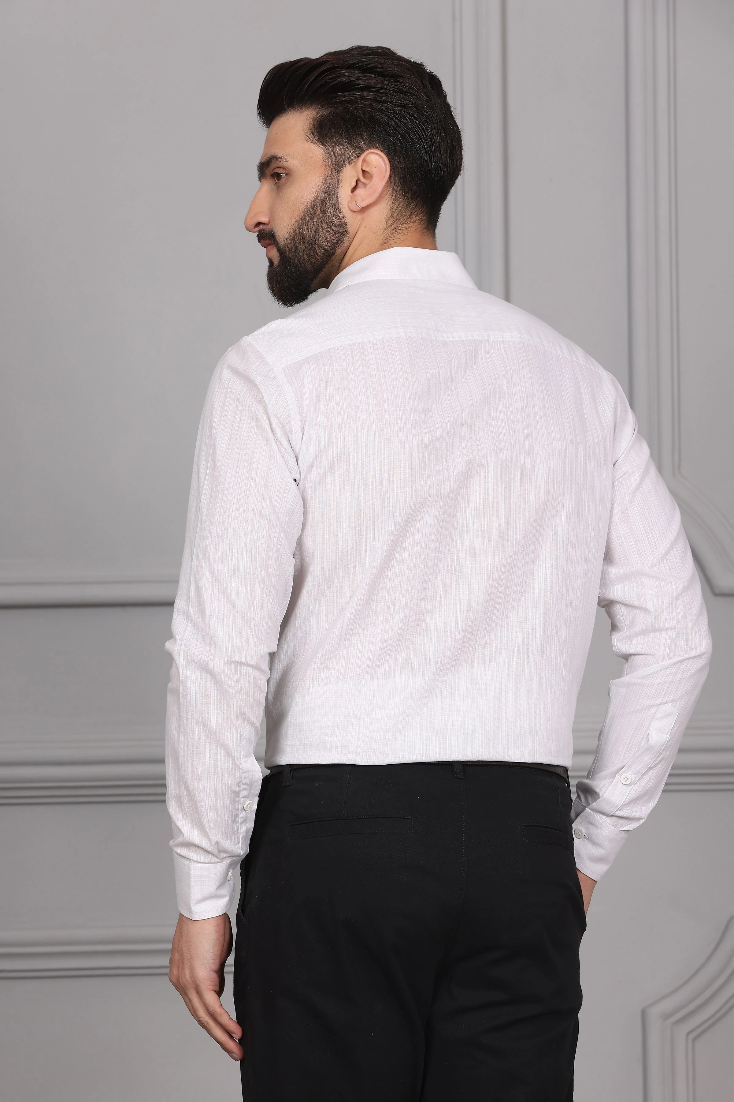 Textured White Grey Business Formal Cotton Shirt-S-7