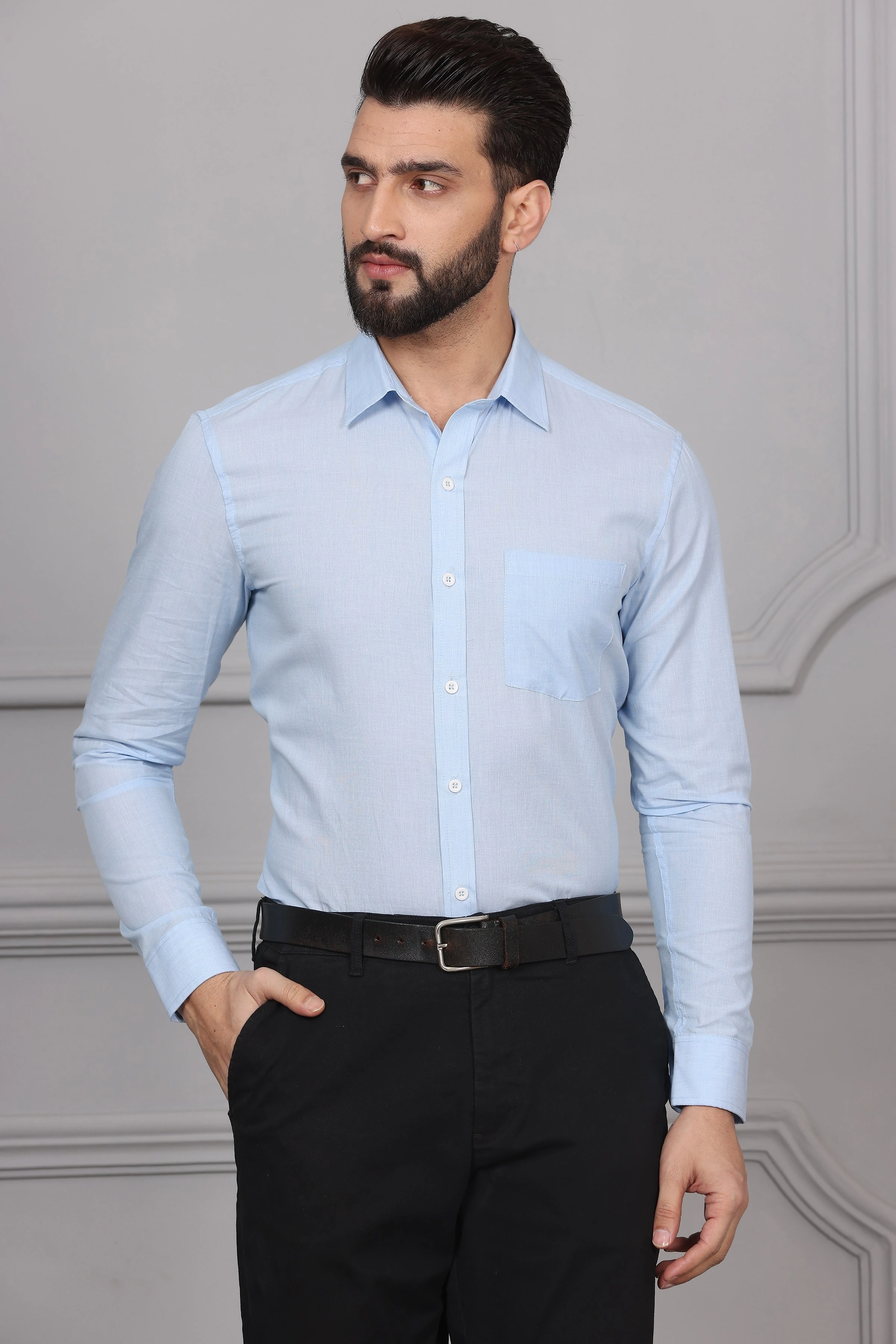 Light Blue Formal Cotton Shirt-BE1140-S