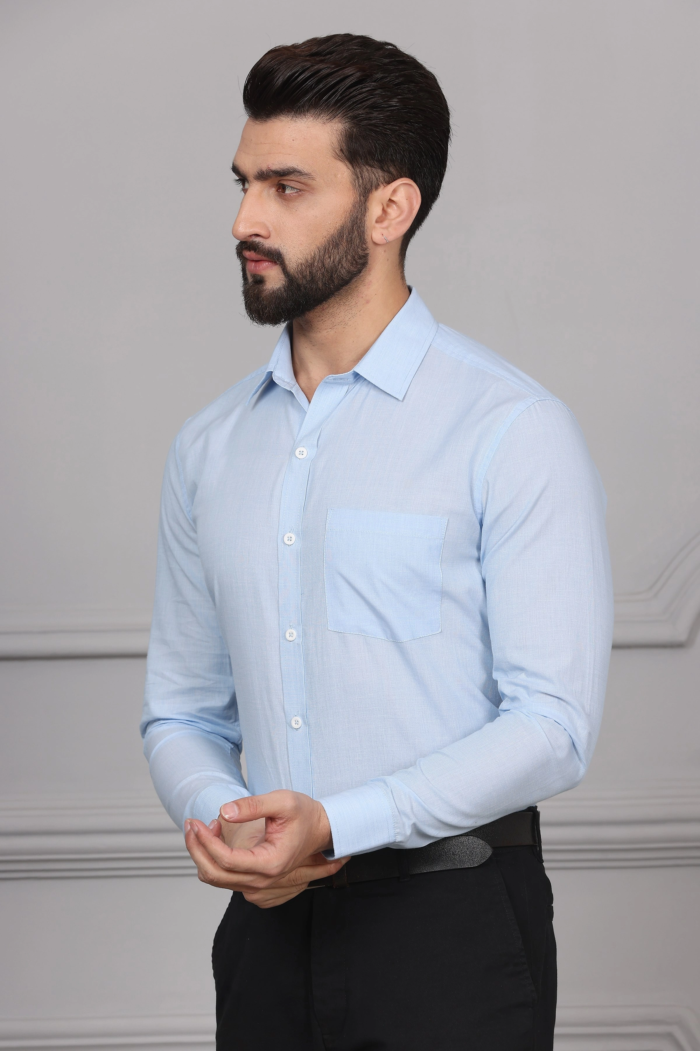 Light Blue Formal Cotton Shirt-S-1