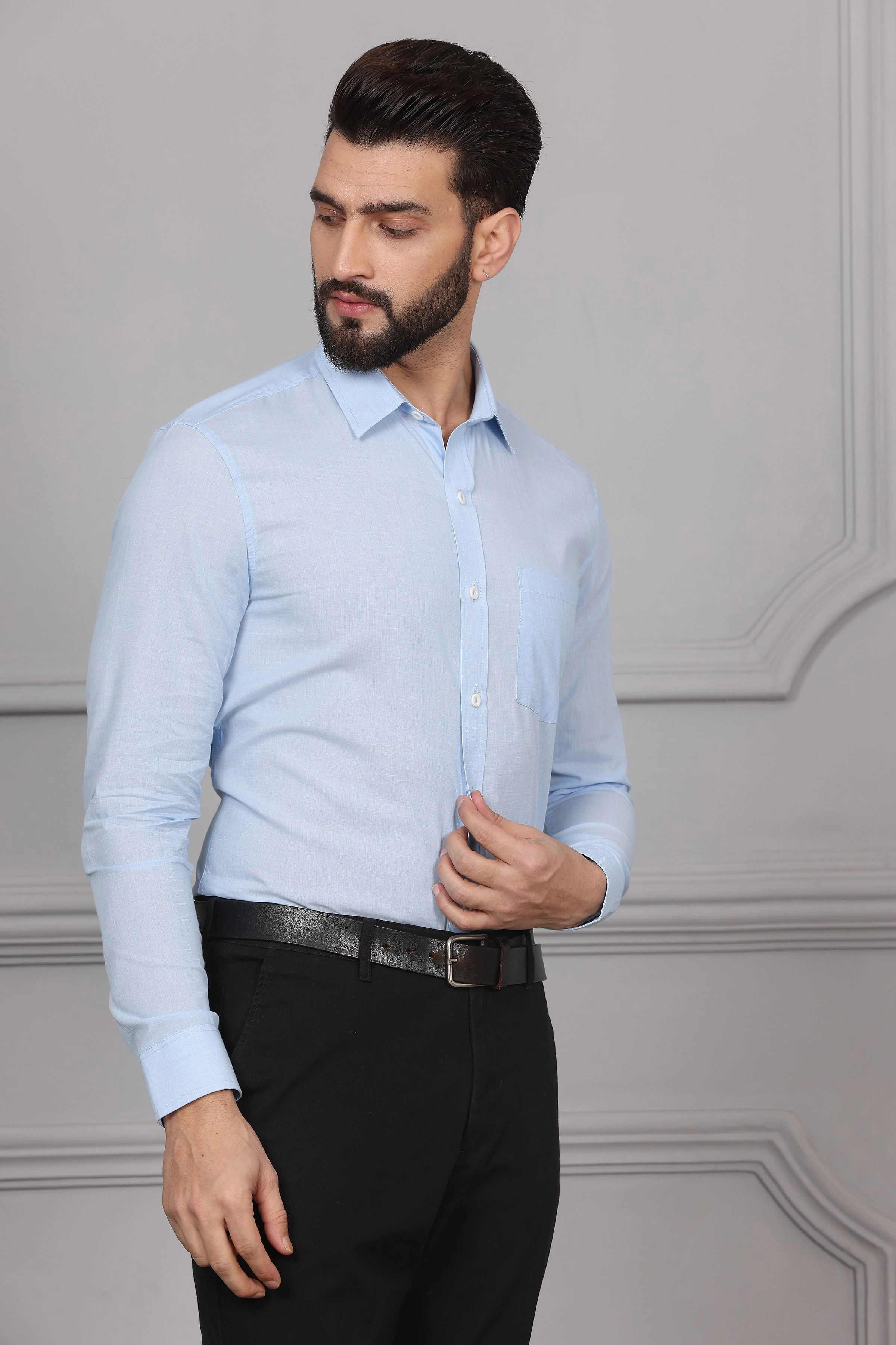 Light Blue Formal Cotton Shirt-S-2