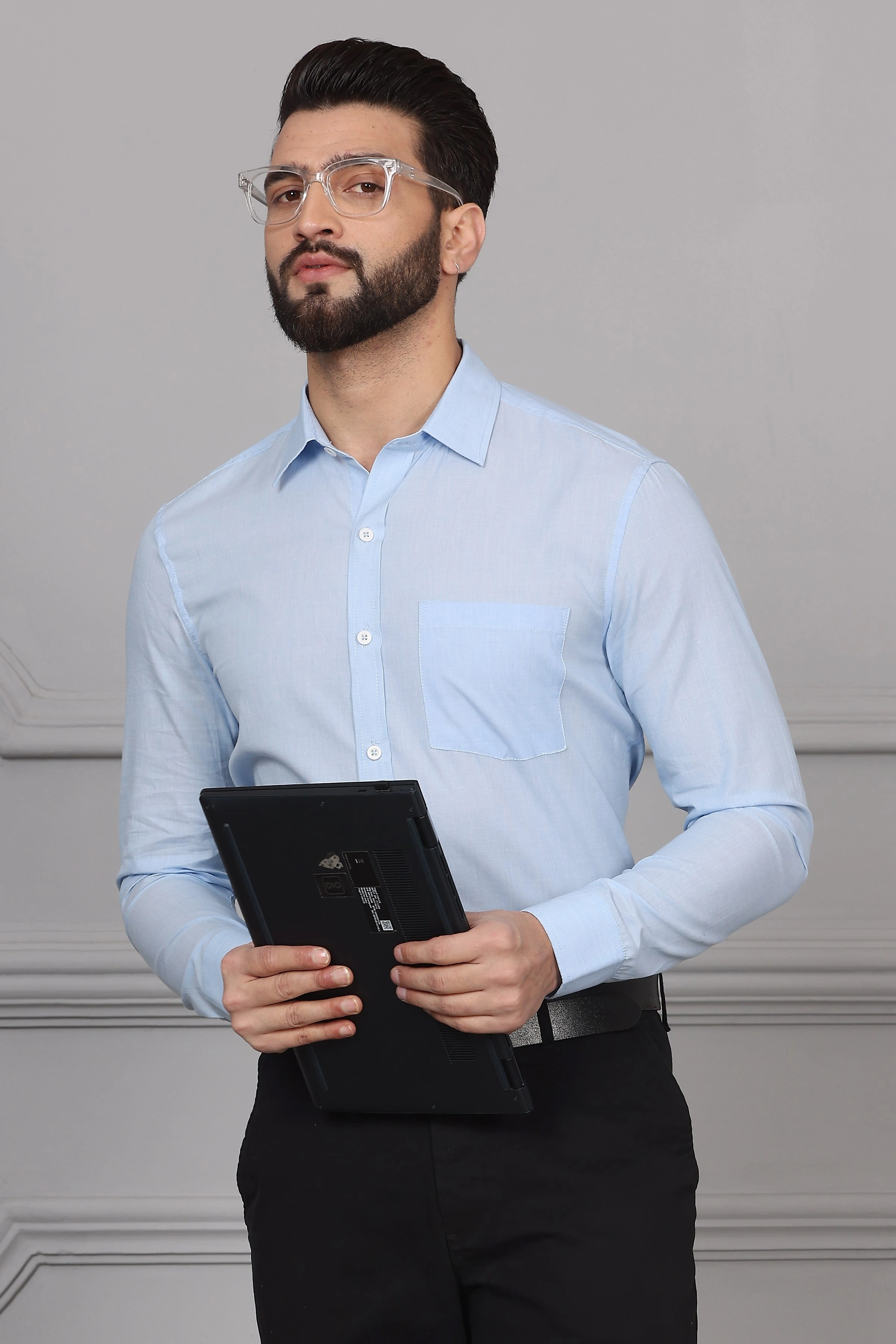 Light Blue Formal Cotton Shirt-S-3