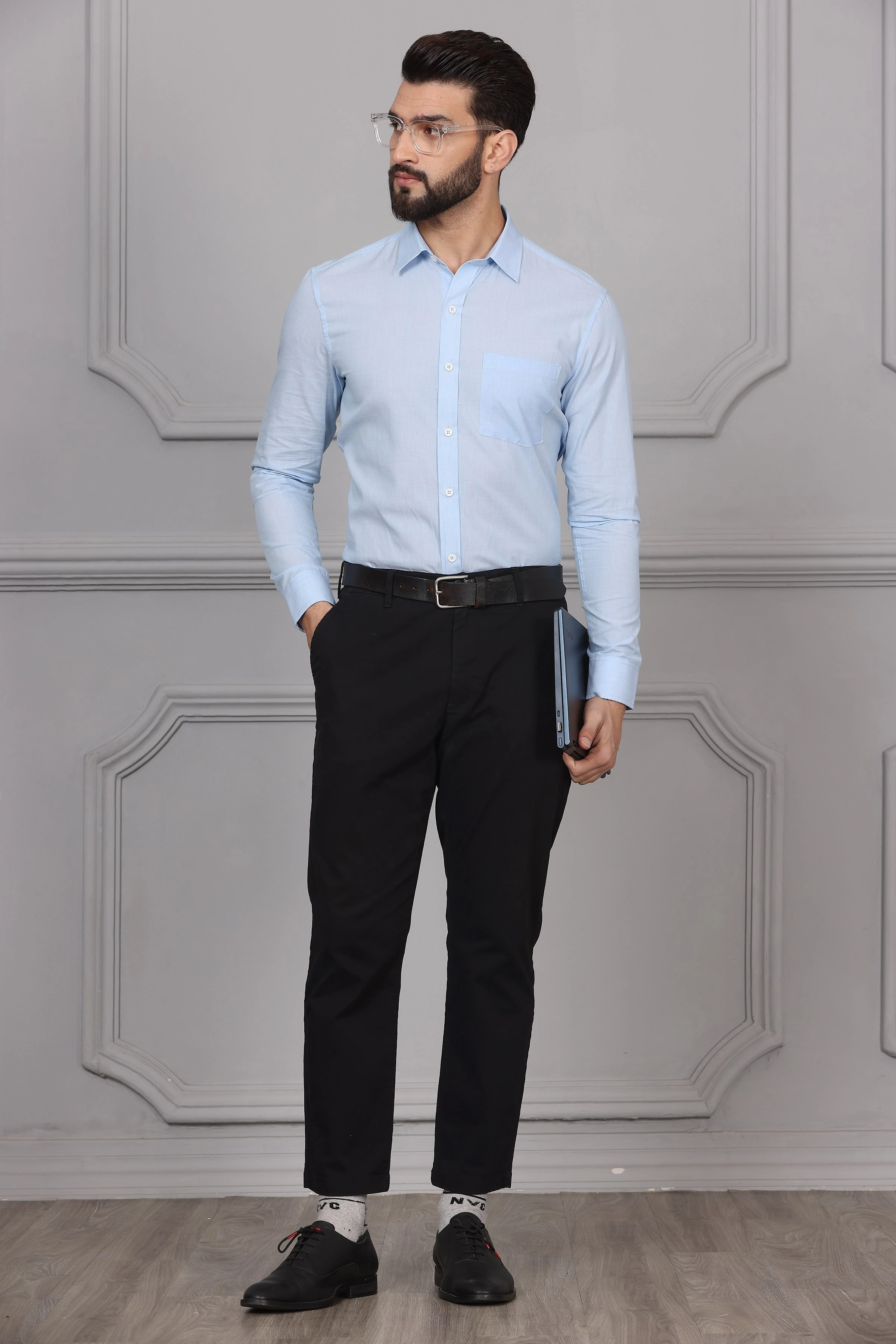 Light Blue Formal Cotton Shirt-S-4