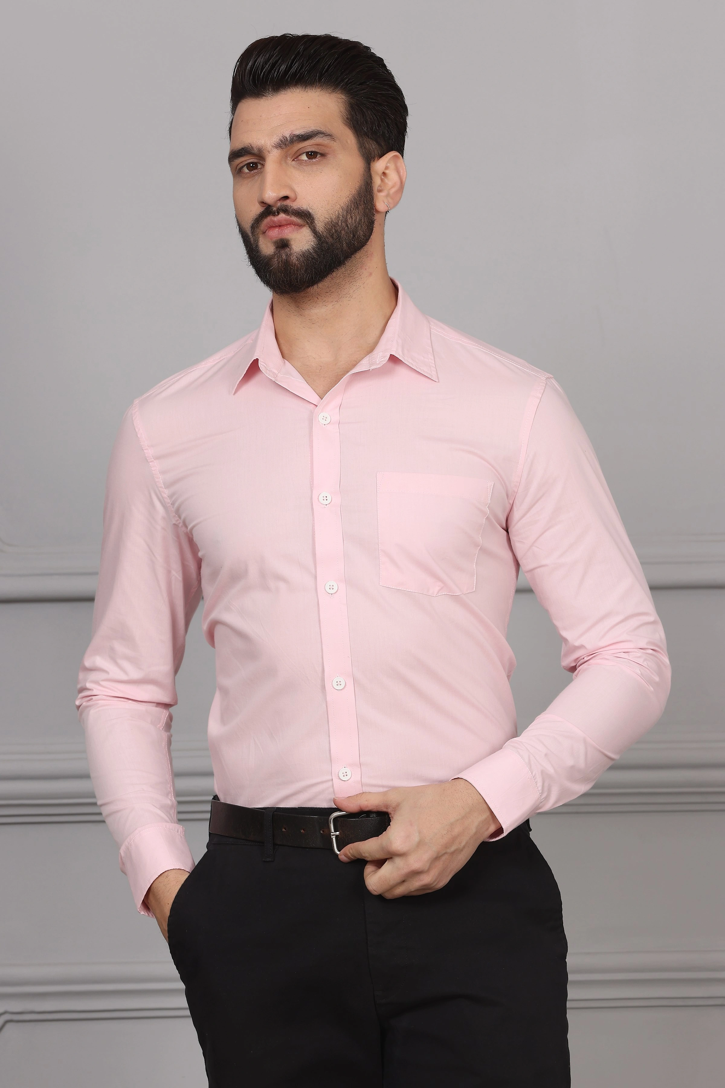 Baby Pink Formal Cotton Shirt-BE1141-S