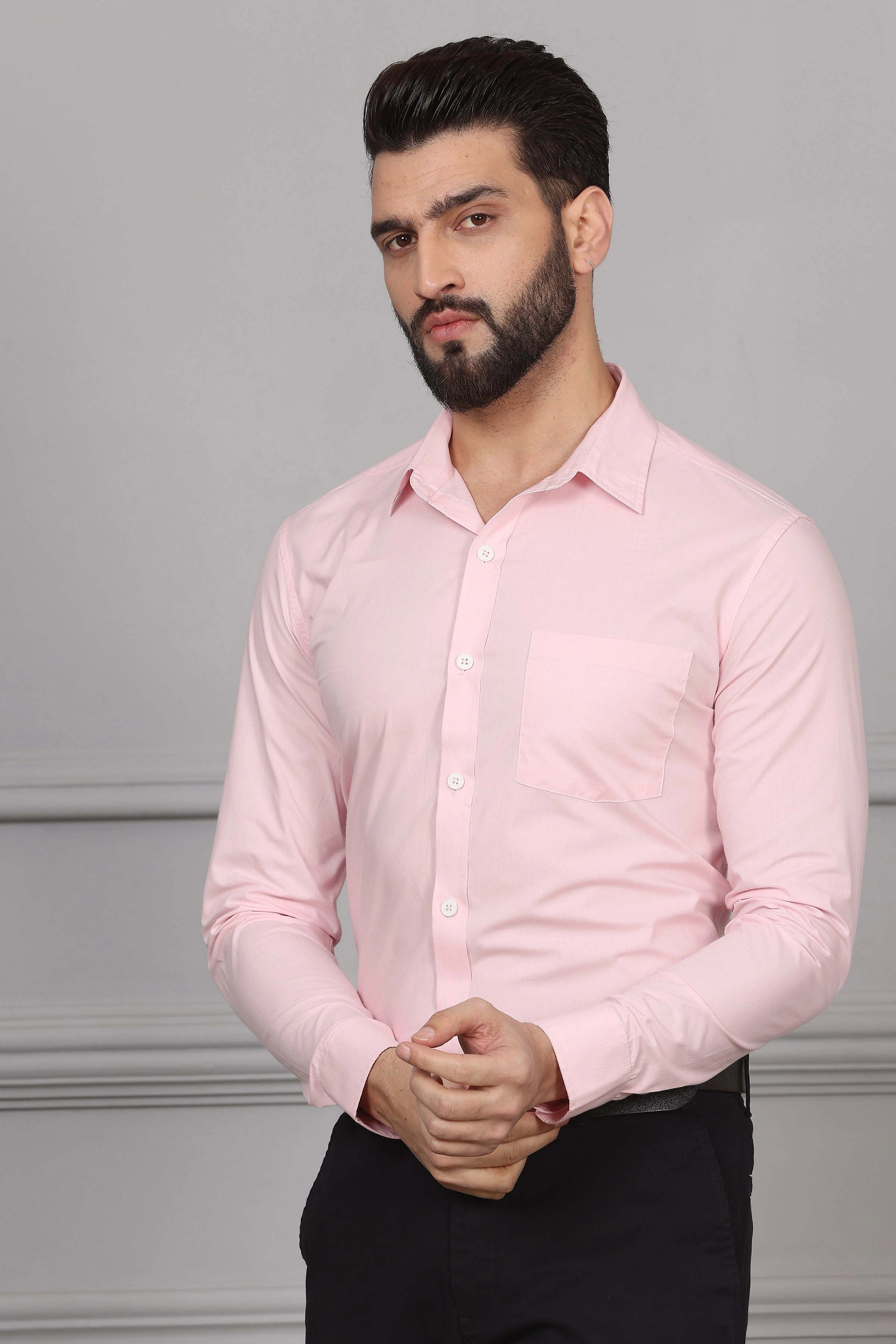 Baby Pink Formal Cotton Shirt-S-1