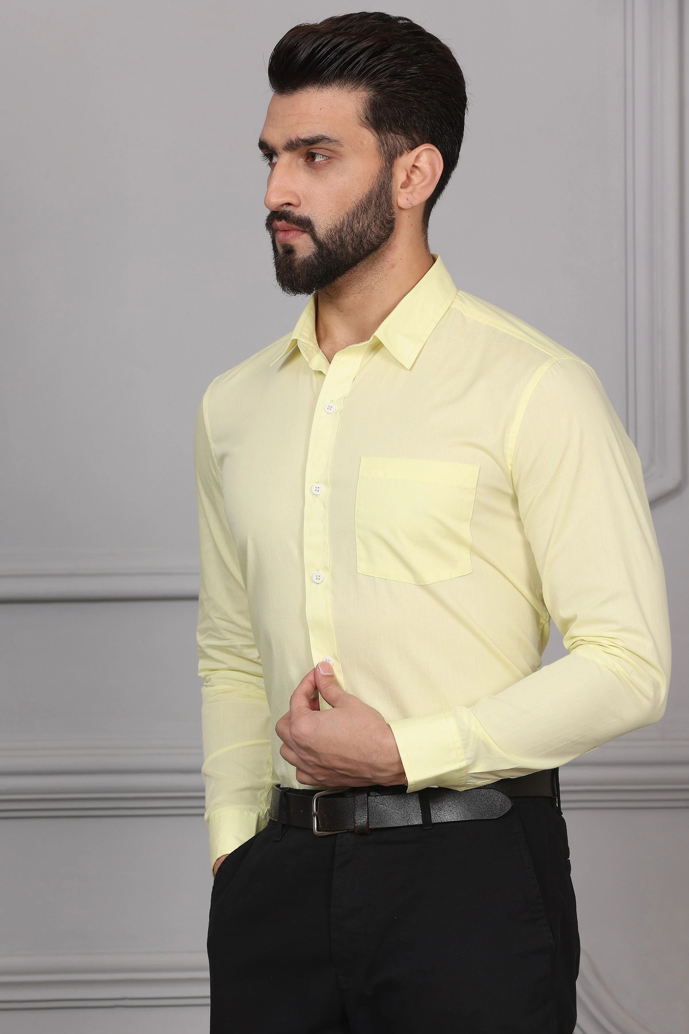 Banana Yellow Formal Cotton Shirt-S-1