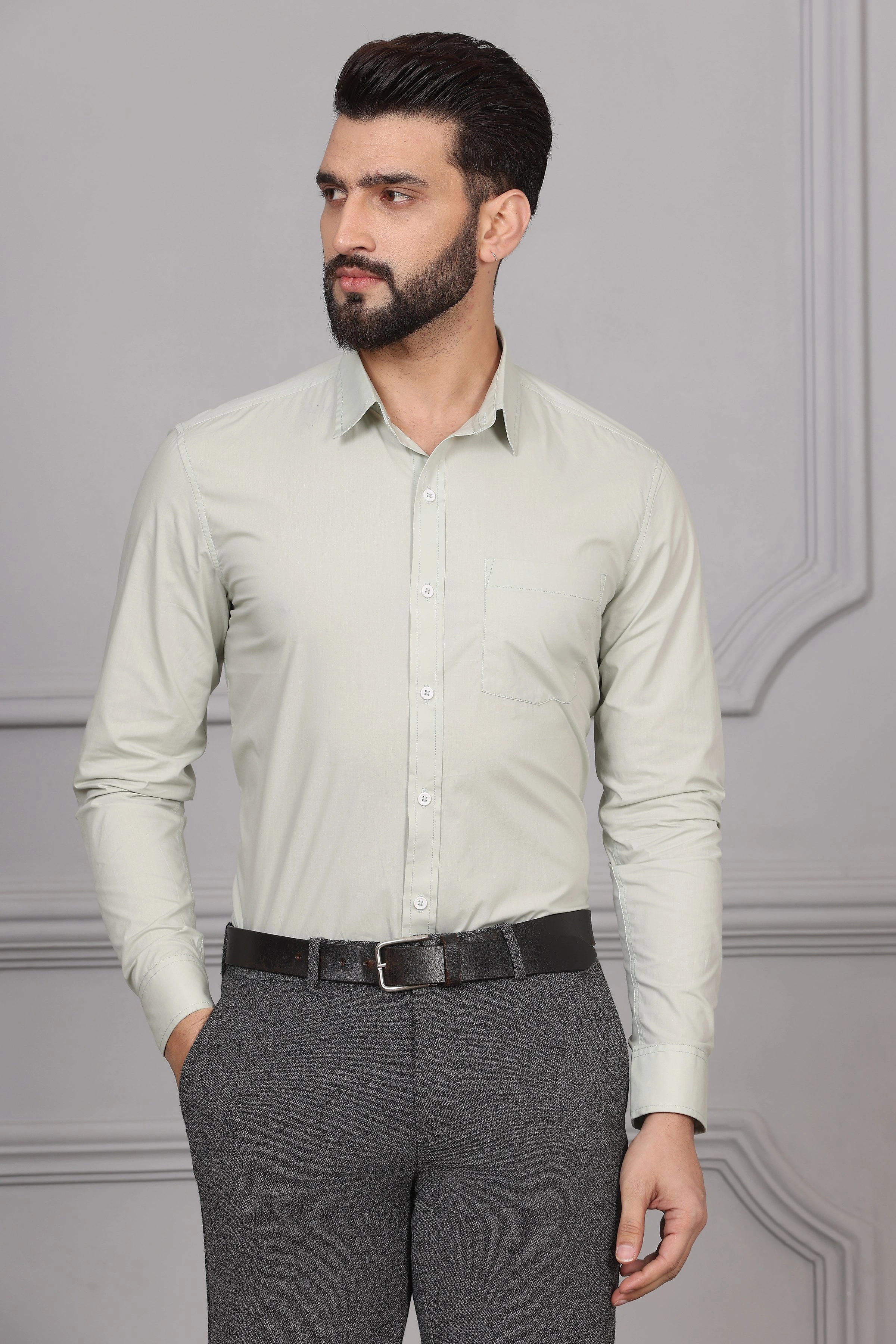 Pastachio Green Formal Cotton Shirt-BE1144-S