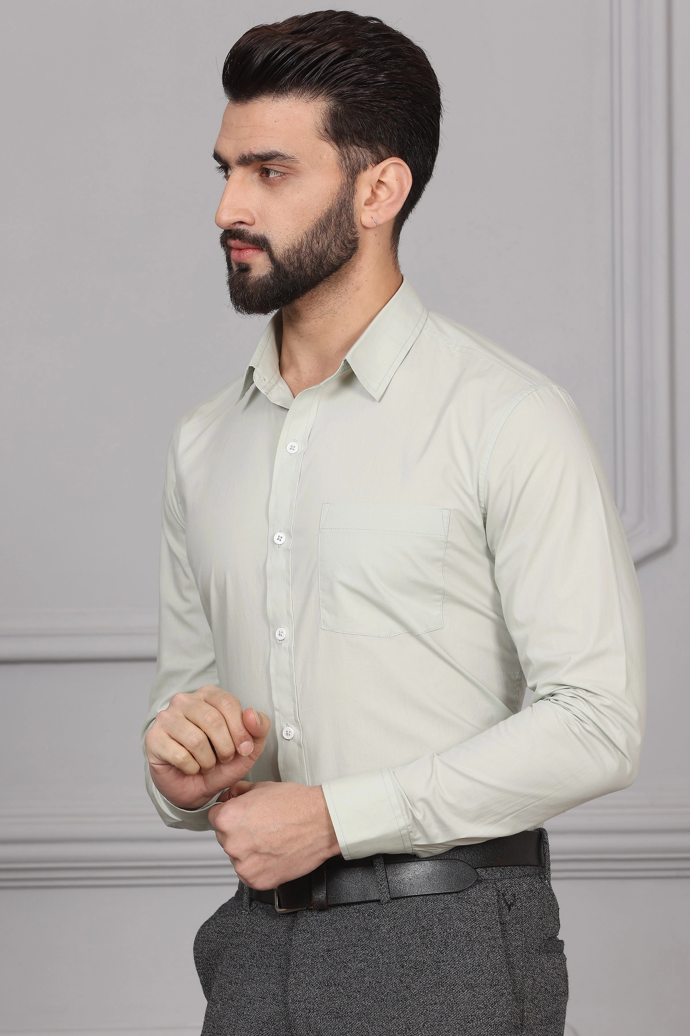 Pastachio Green Formal Cotton Shirt-S-1