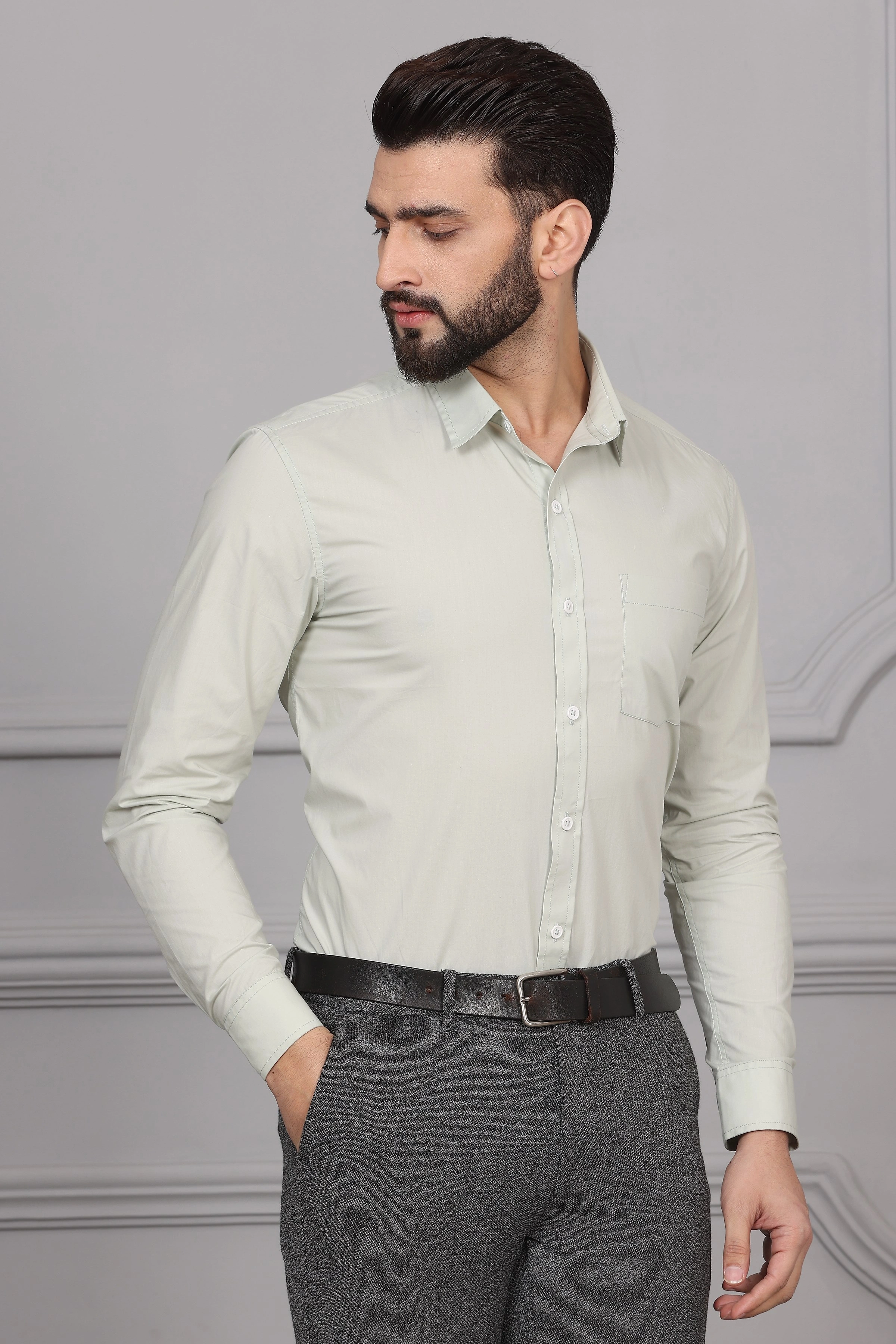 Pastachio Green Formal Cotton Shirt-S-2