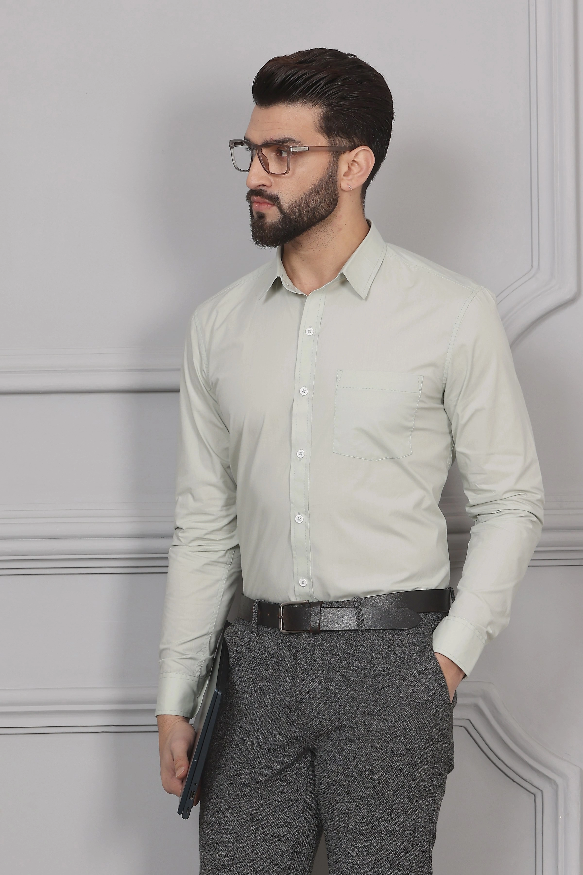 Pastachio Green Formal Cotton Shirt-S-4