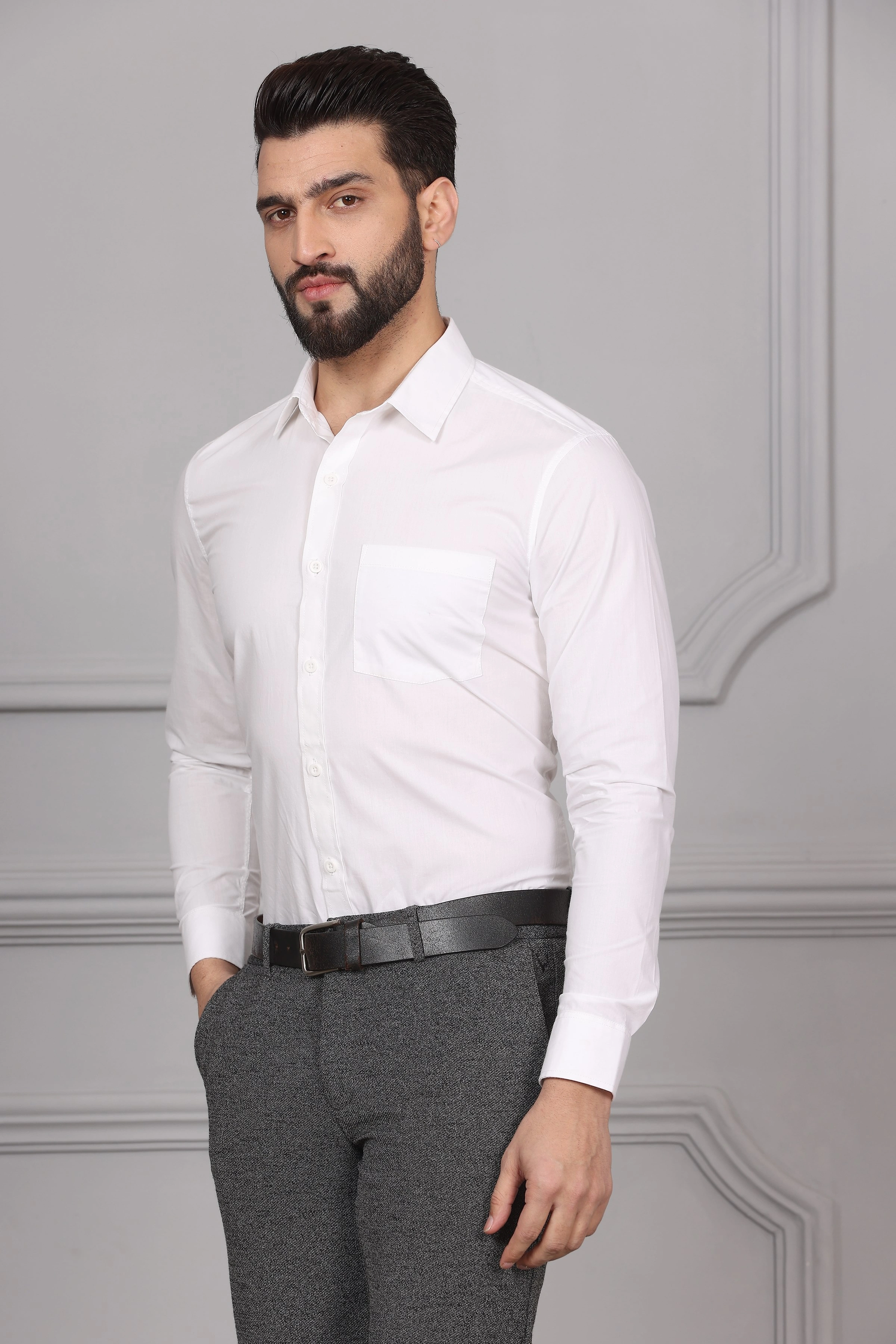 White Formal Cotton Shirt-S-1