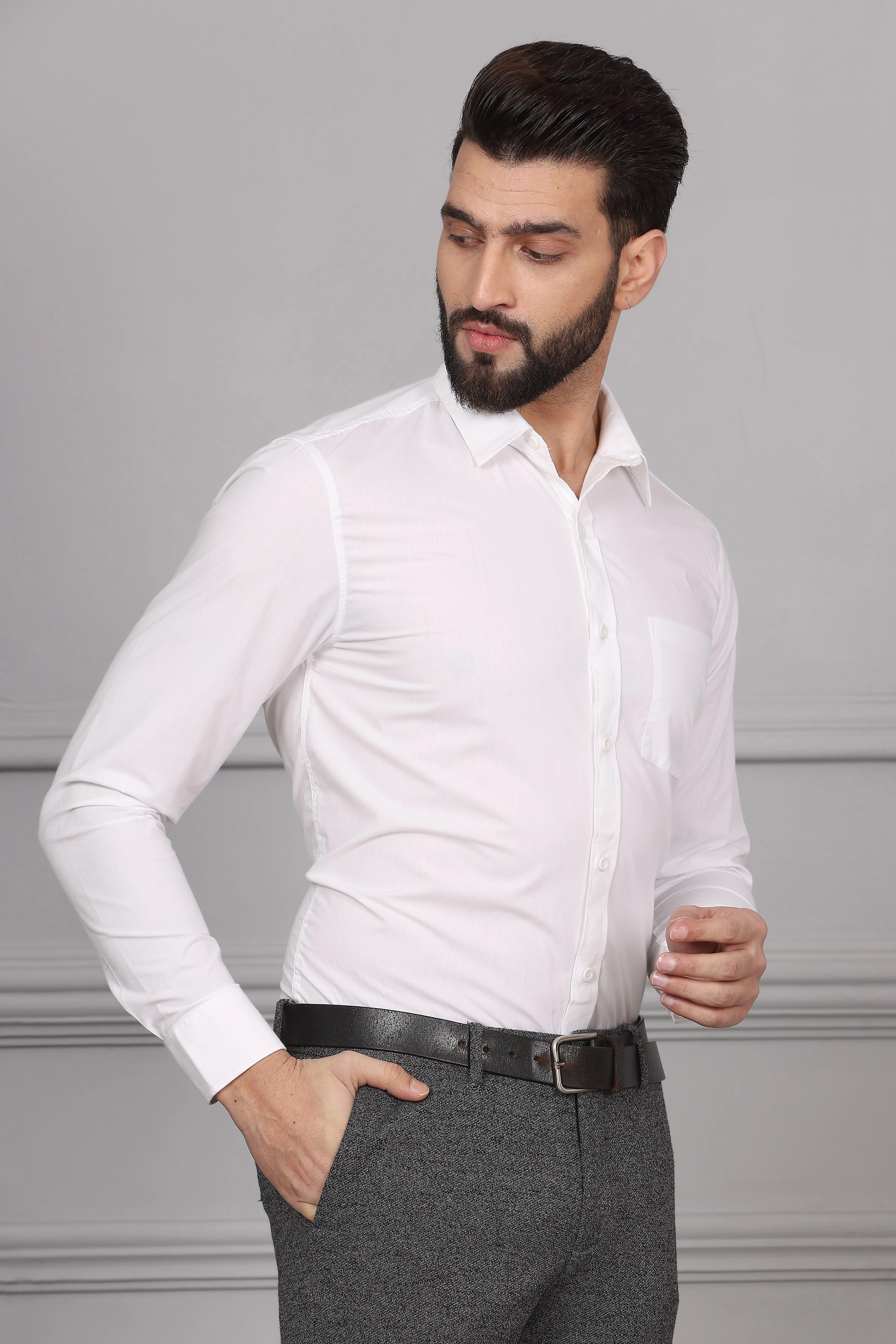 White Formal Cotton Shirt-S-2