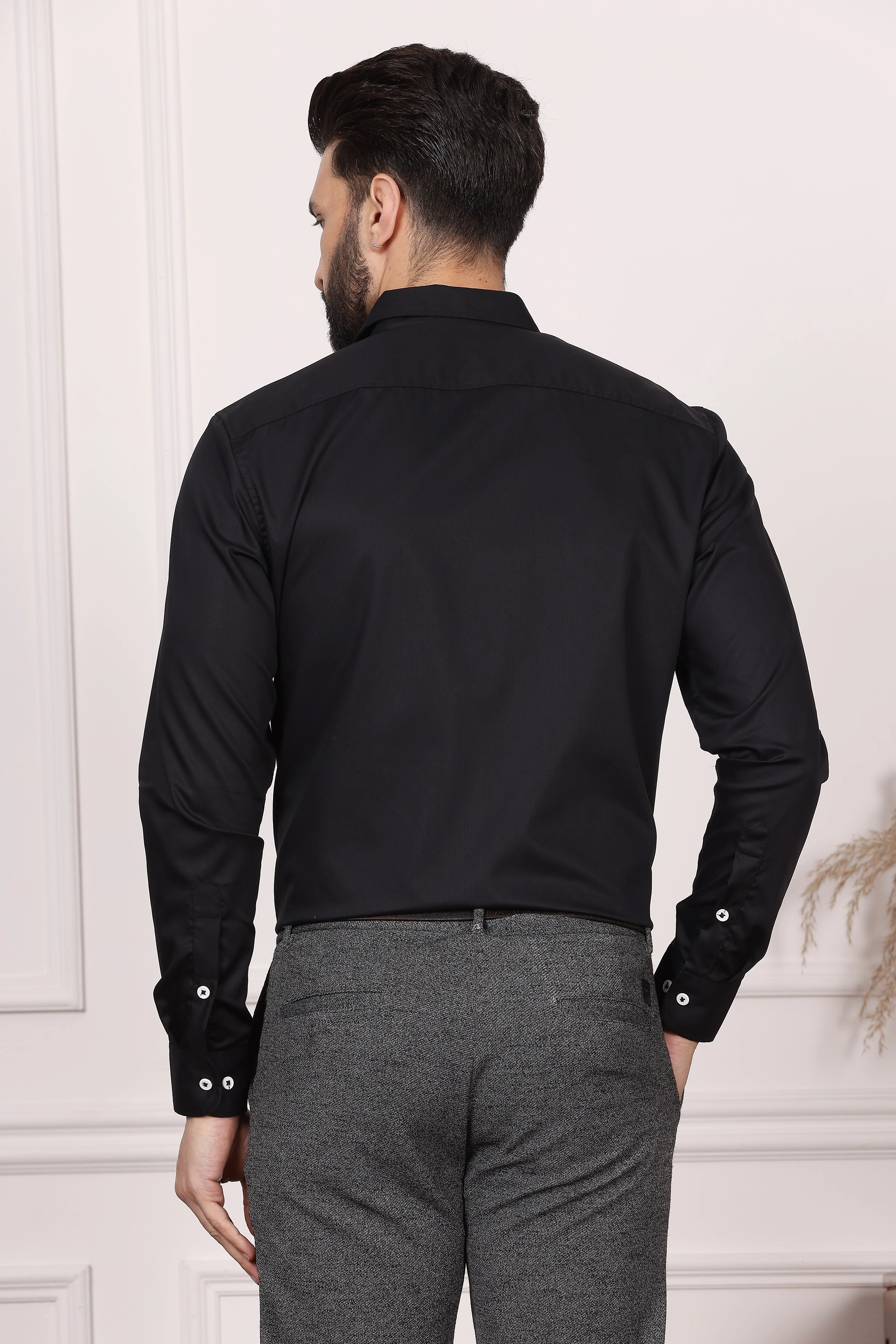 Black Formal Cotton Shirt-S-6