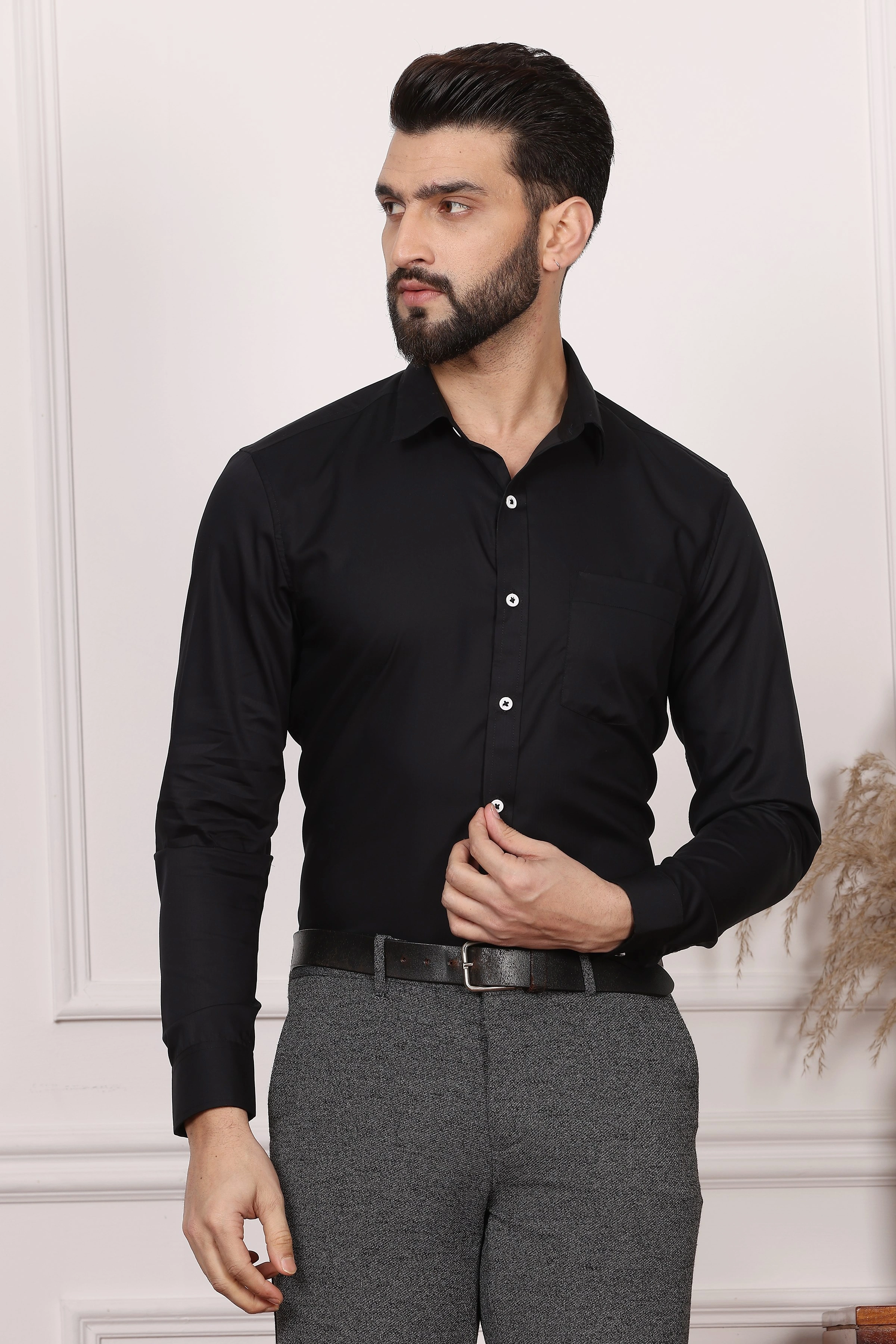 Black Formal Cotton Shirt-BE1148-S