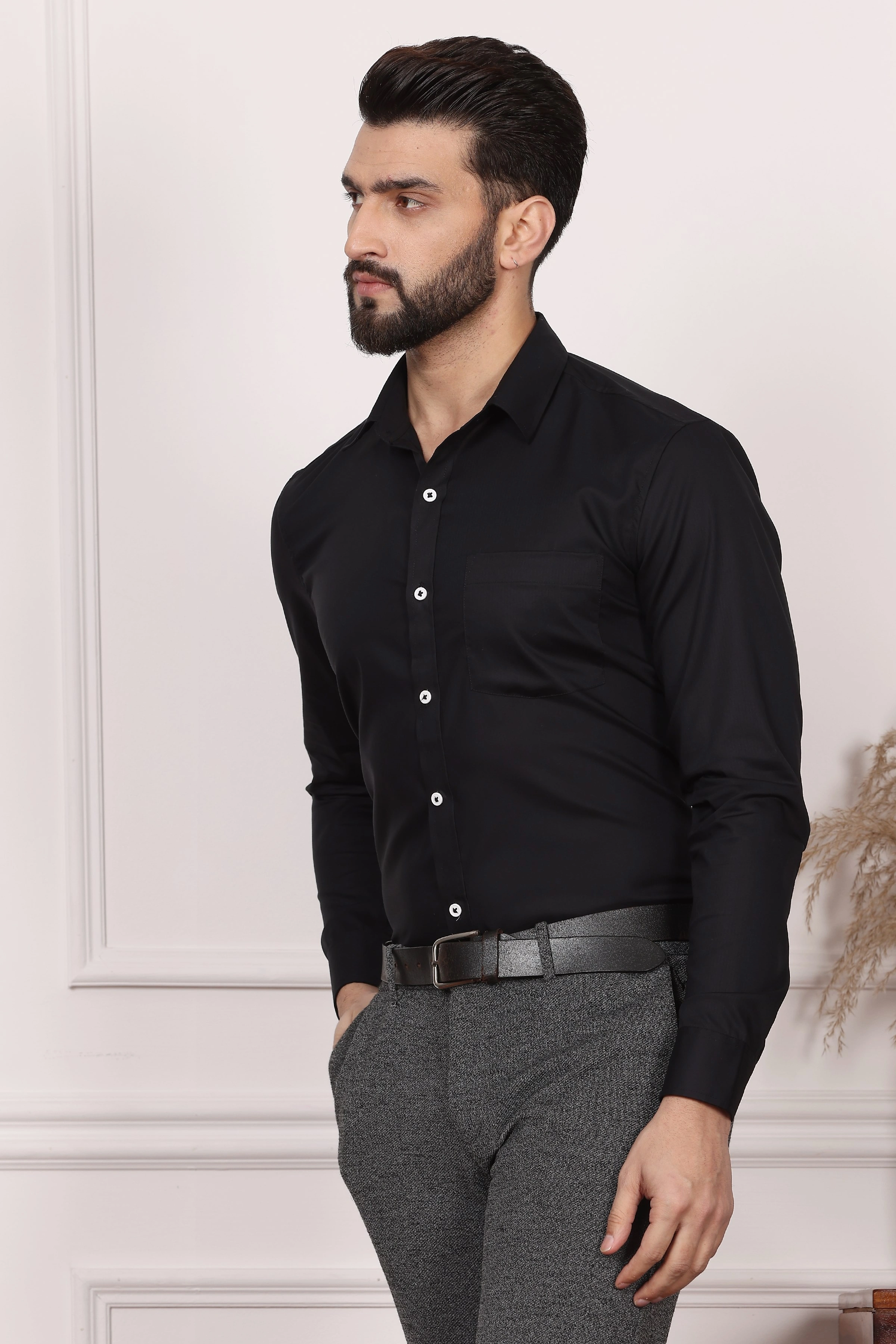 Black Formal Cotton Shirt-S-1