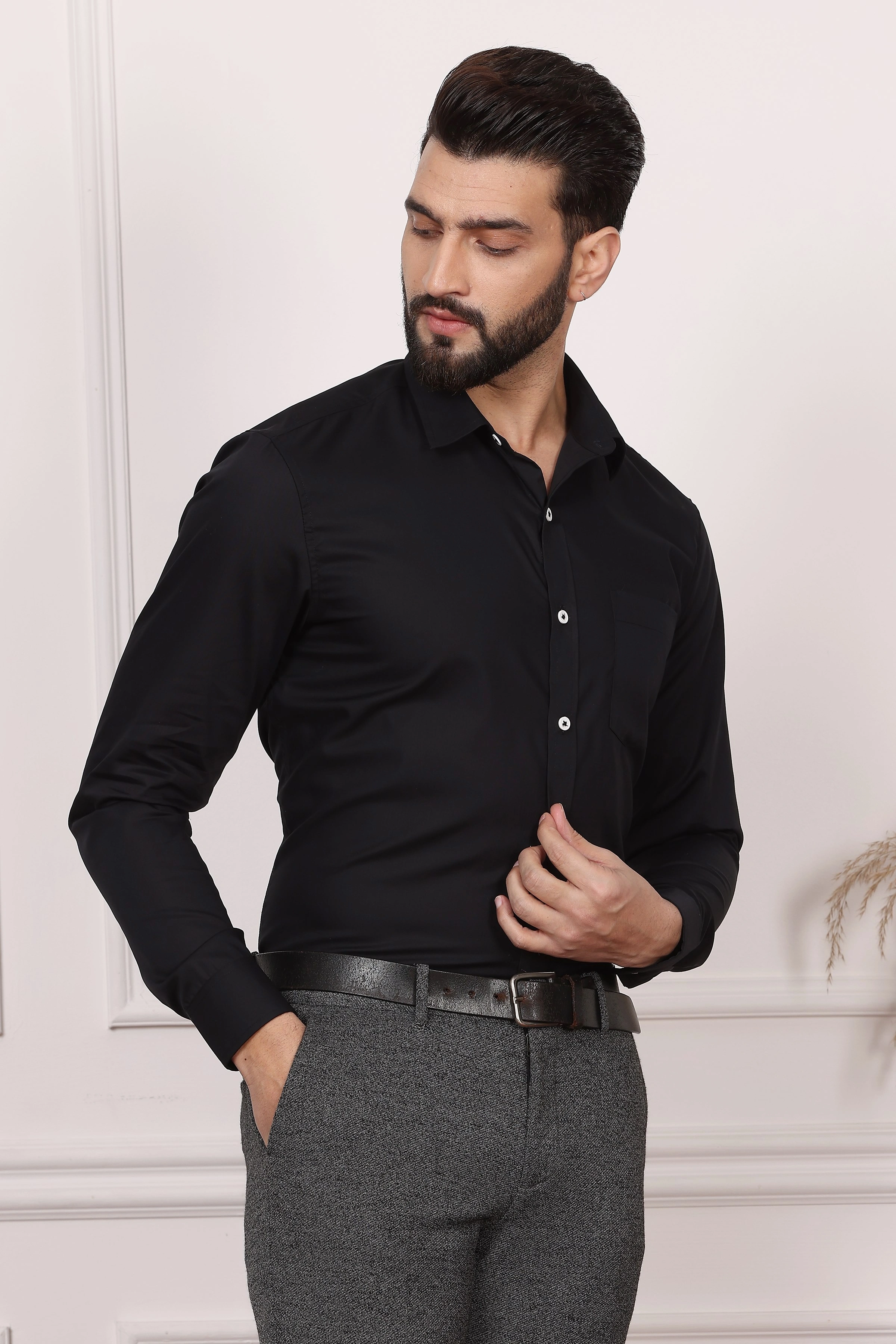 Black Formal Cotton Shirt-S-2