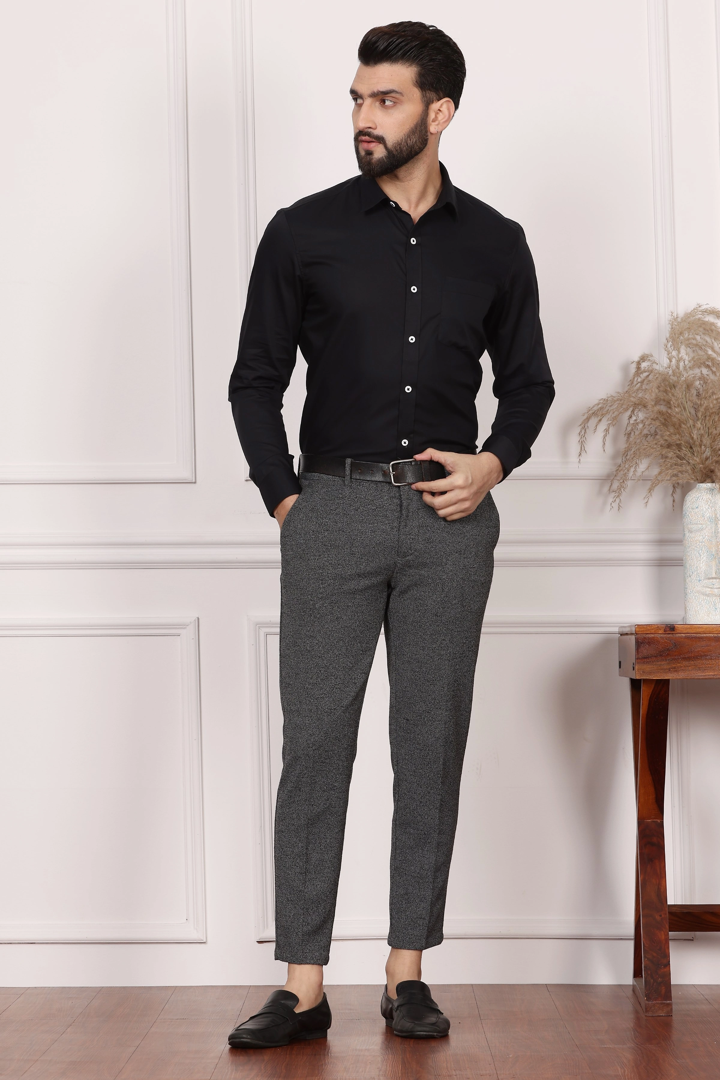 Black Formal Cotton Shirt-S-4