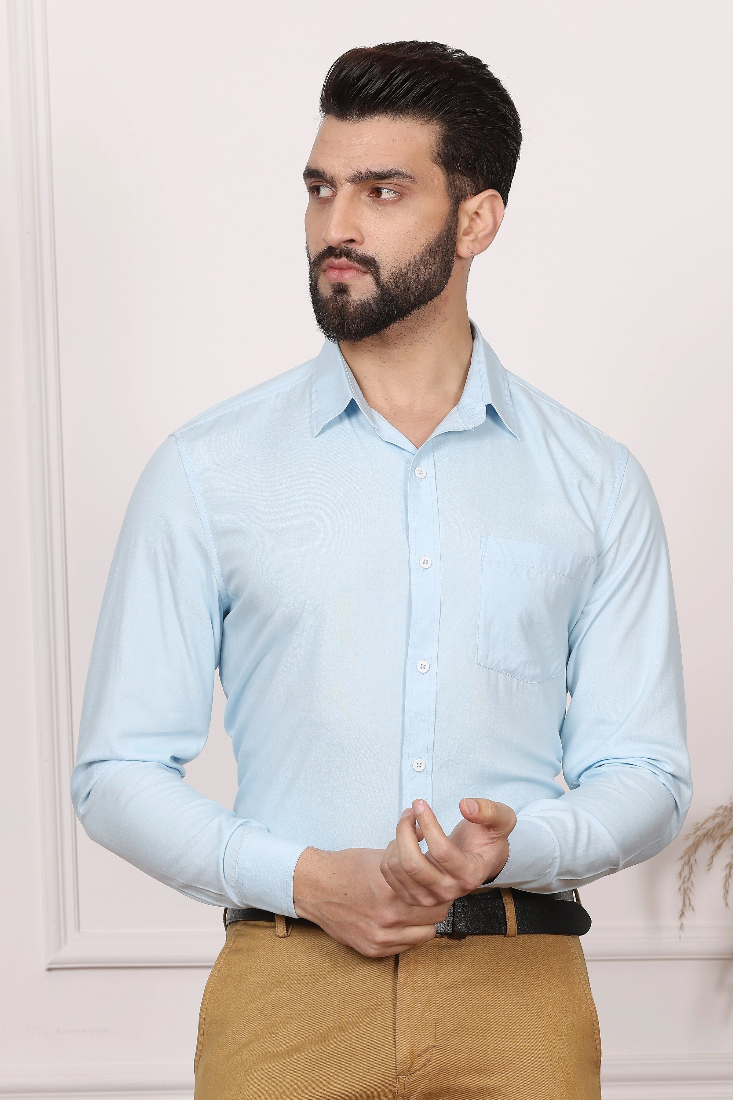 Baby Blue Formal Cotton Shirt-BE1149-S