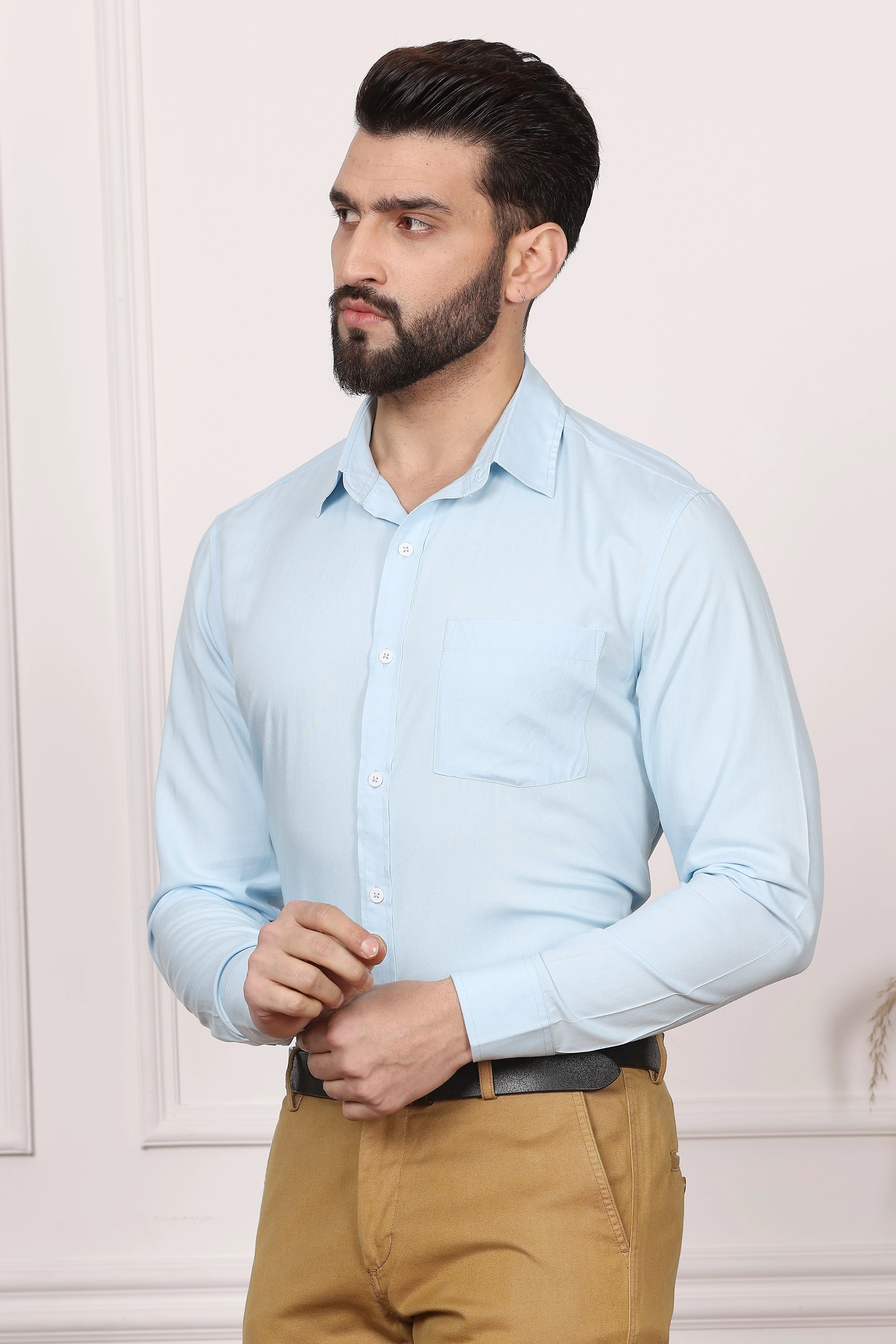 Baby Blue Formal Cotton Shirt-S-1