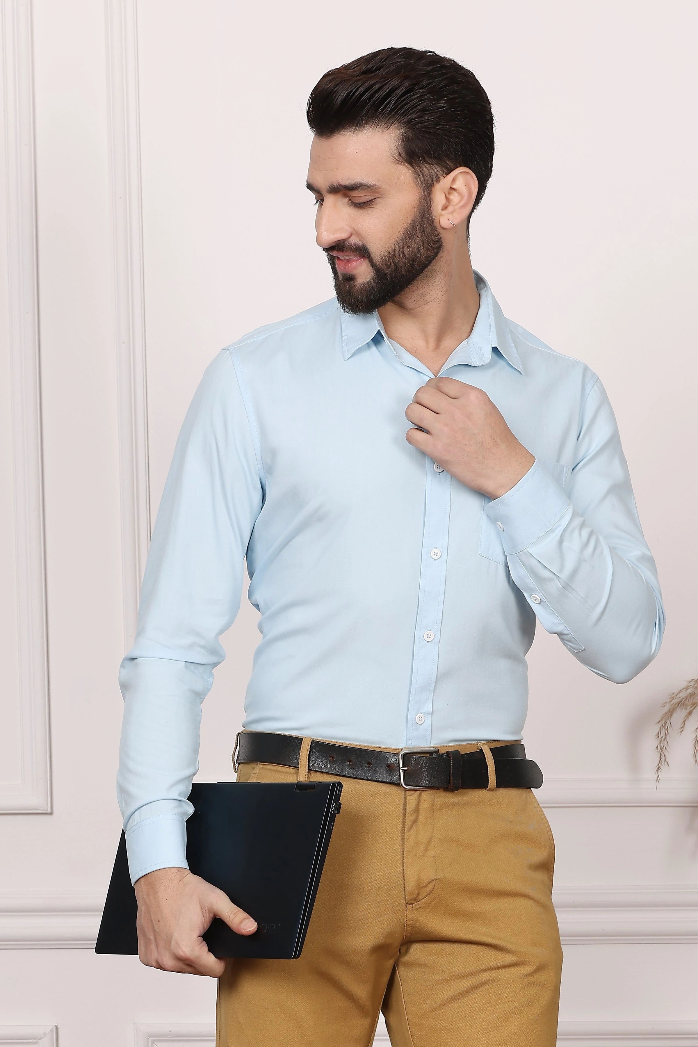 Baby Blue Formal Cotton Shirt-S-4