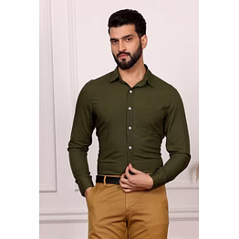 olive green formal cotton shirt