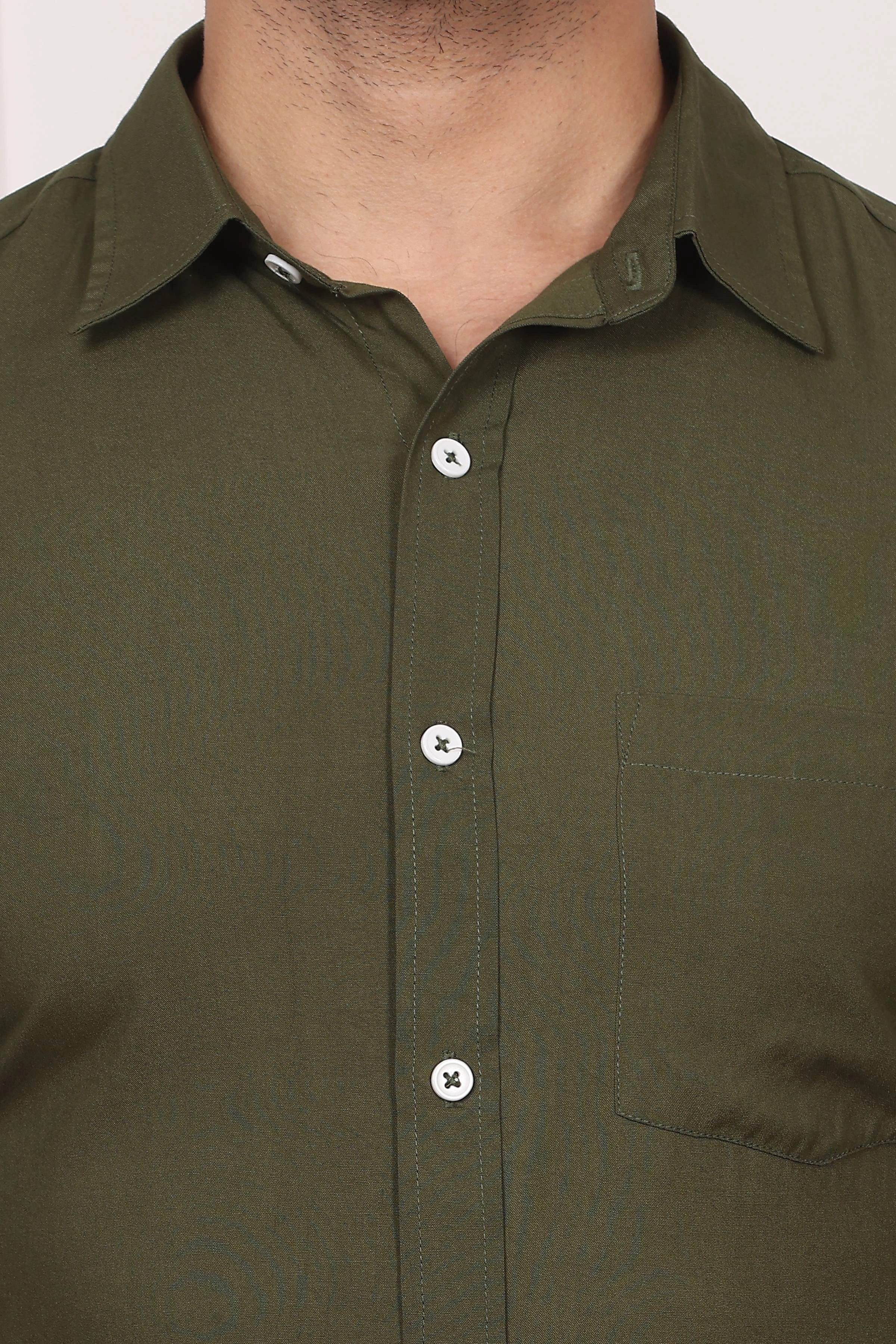 Olive Green Formal Cotton Shirt-S-5
