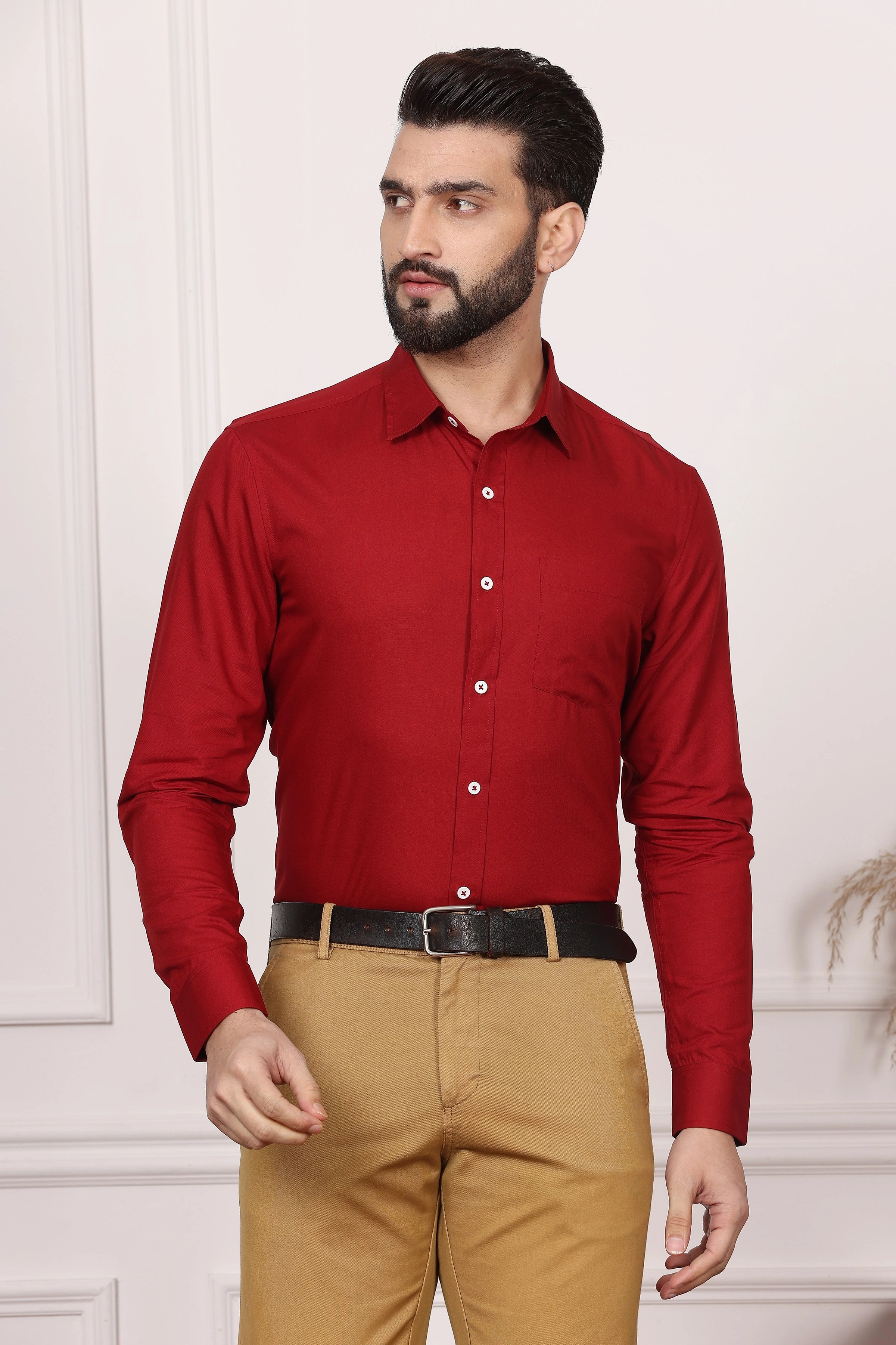 Burgundy Formal Cotton Shirt-BE1151-S