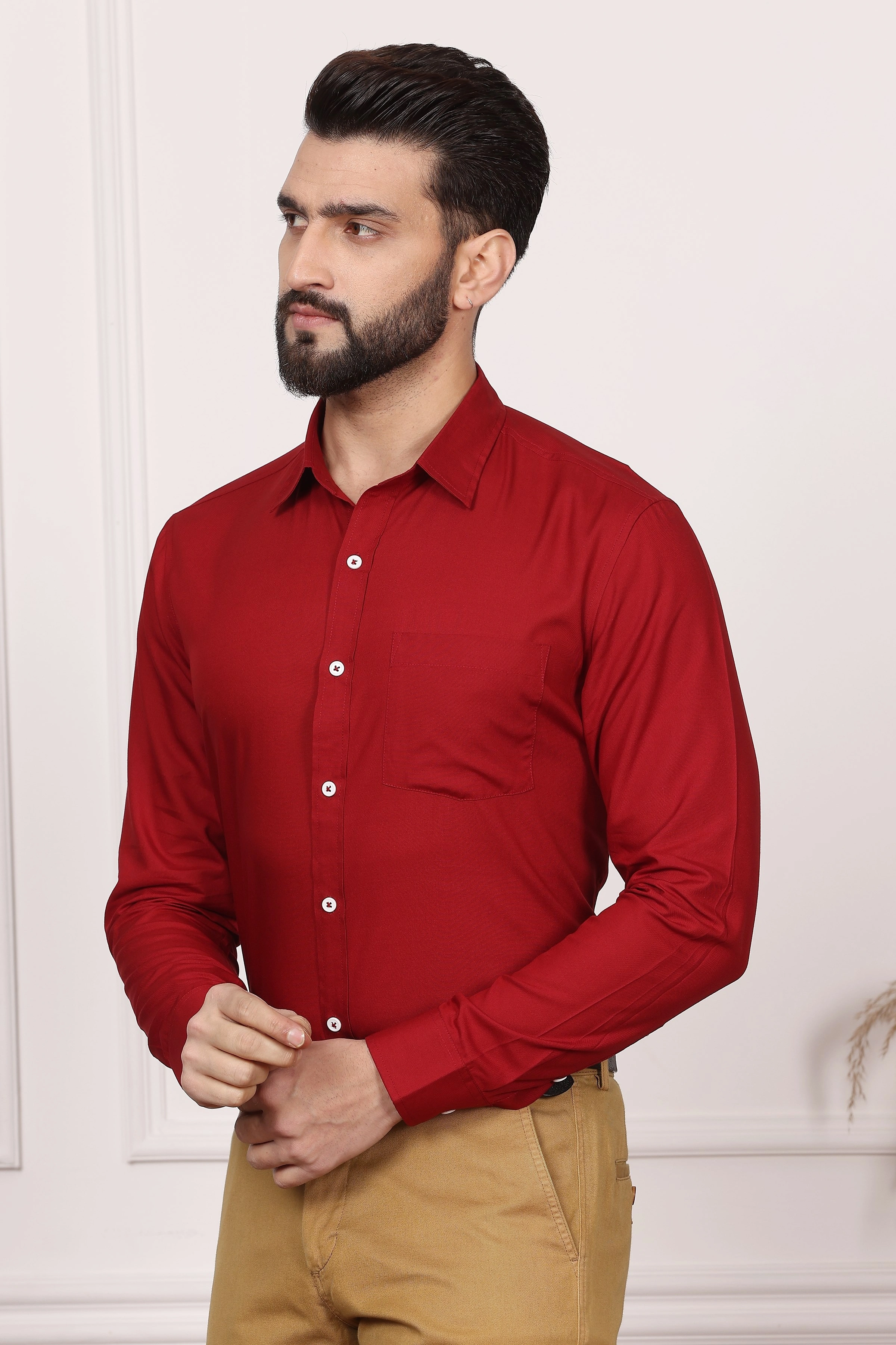 Burgundy Formal Cotton Shirt-S-1