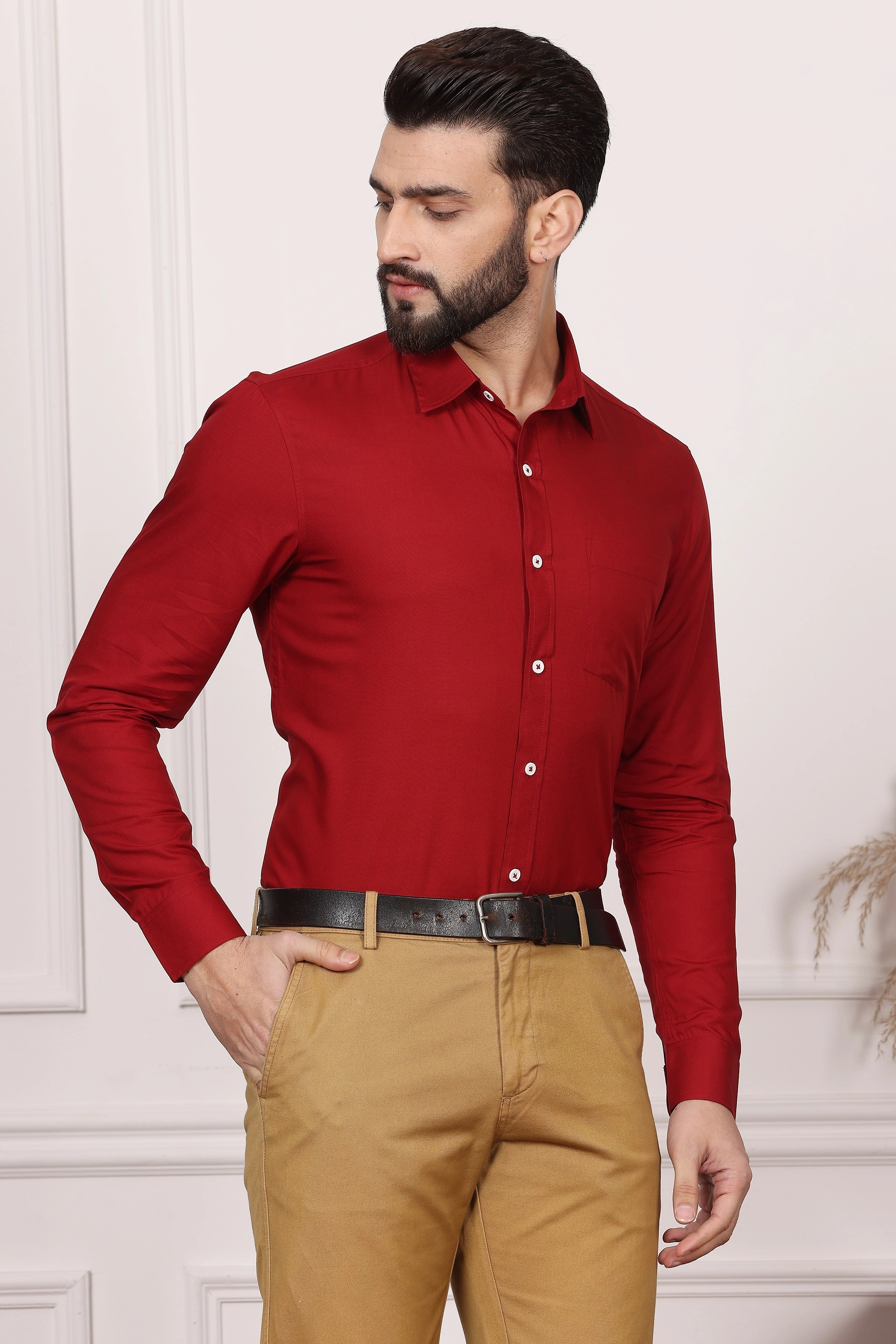 Burgundy Formal Cotton Shirt-S-2