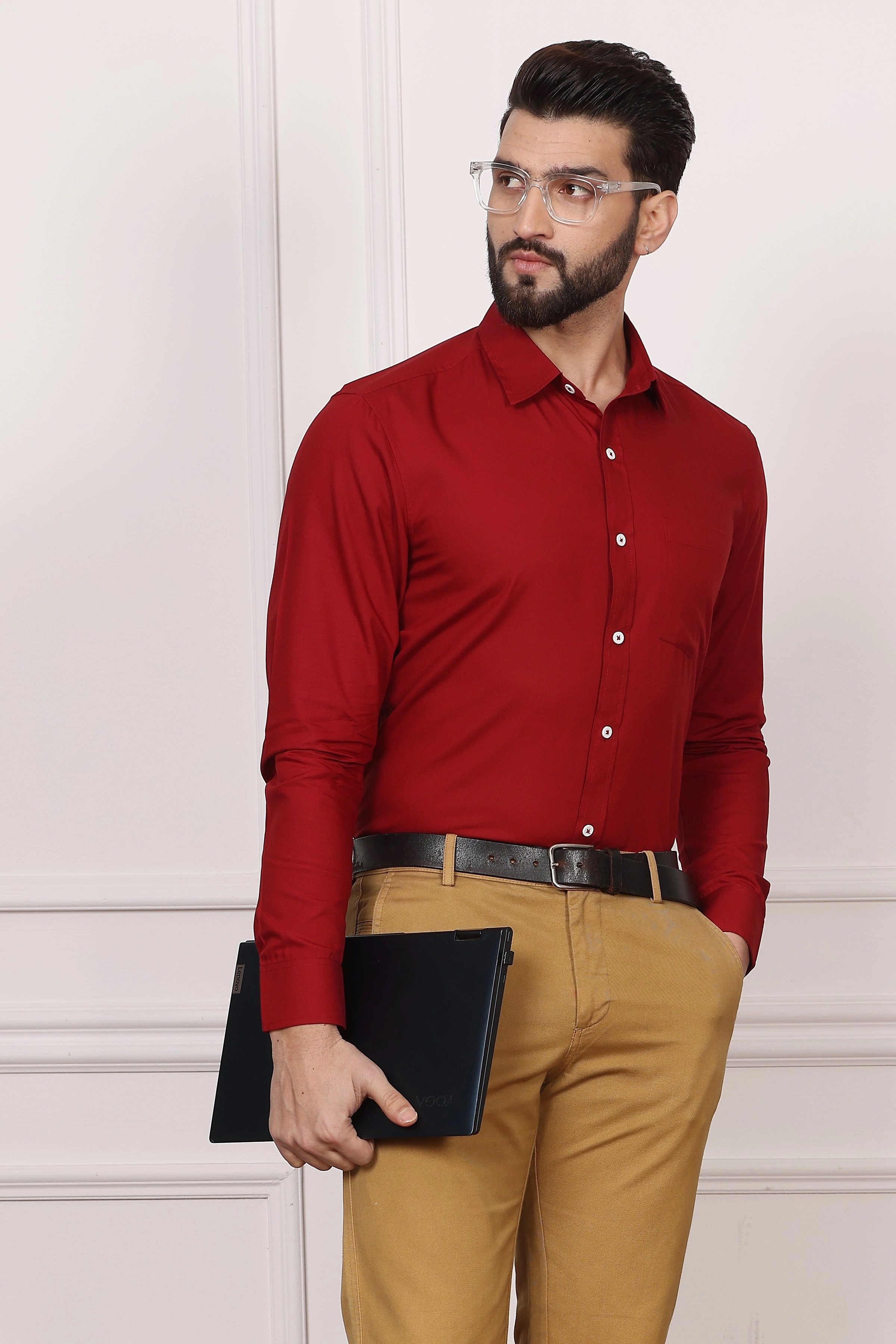 Burgundy Formal Cotton Shirt-S-3