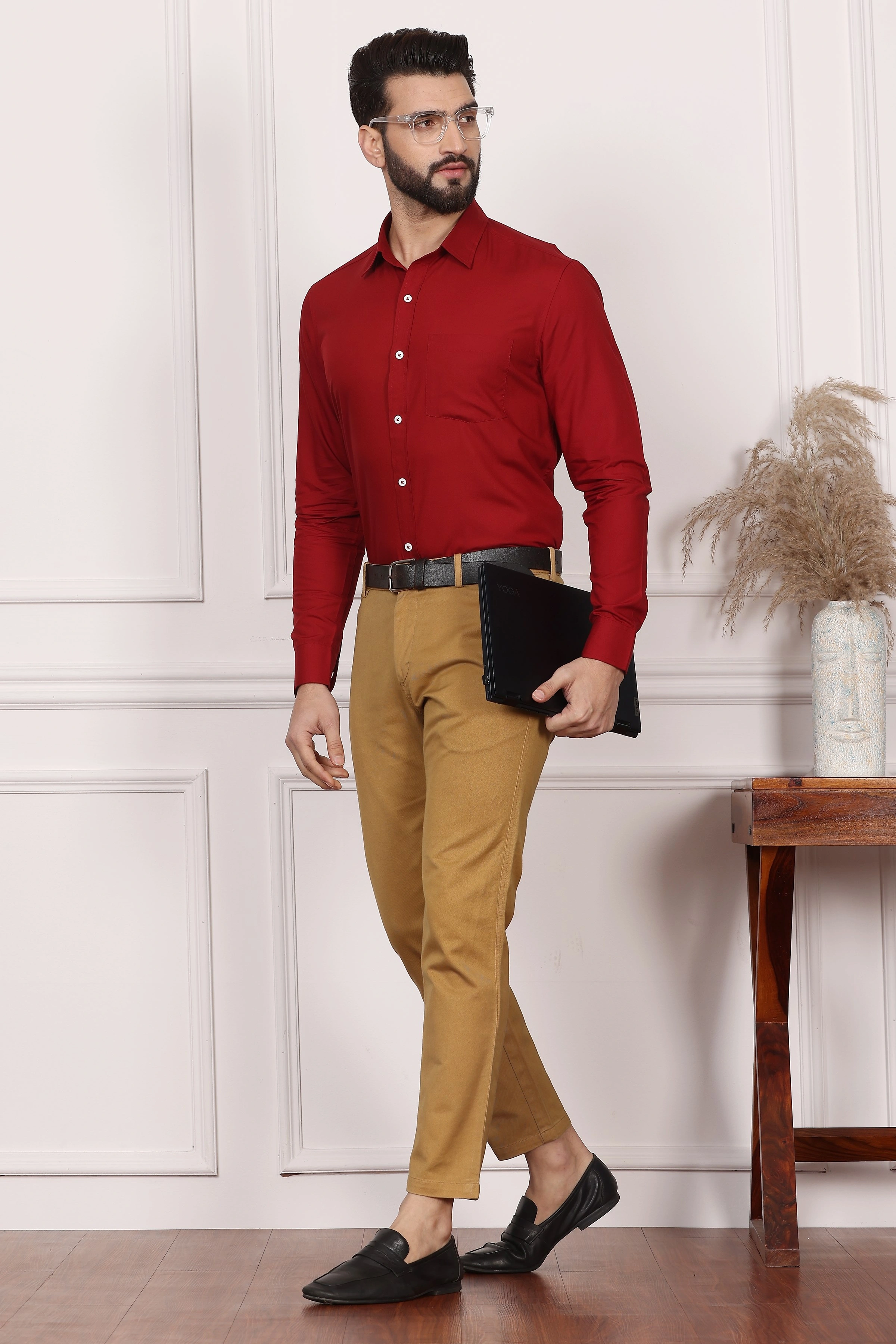 Burgundy Formal Cotton Shirt-S-4