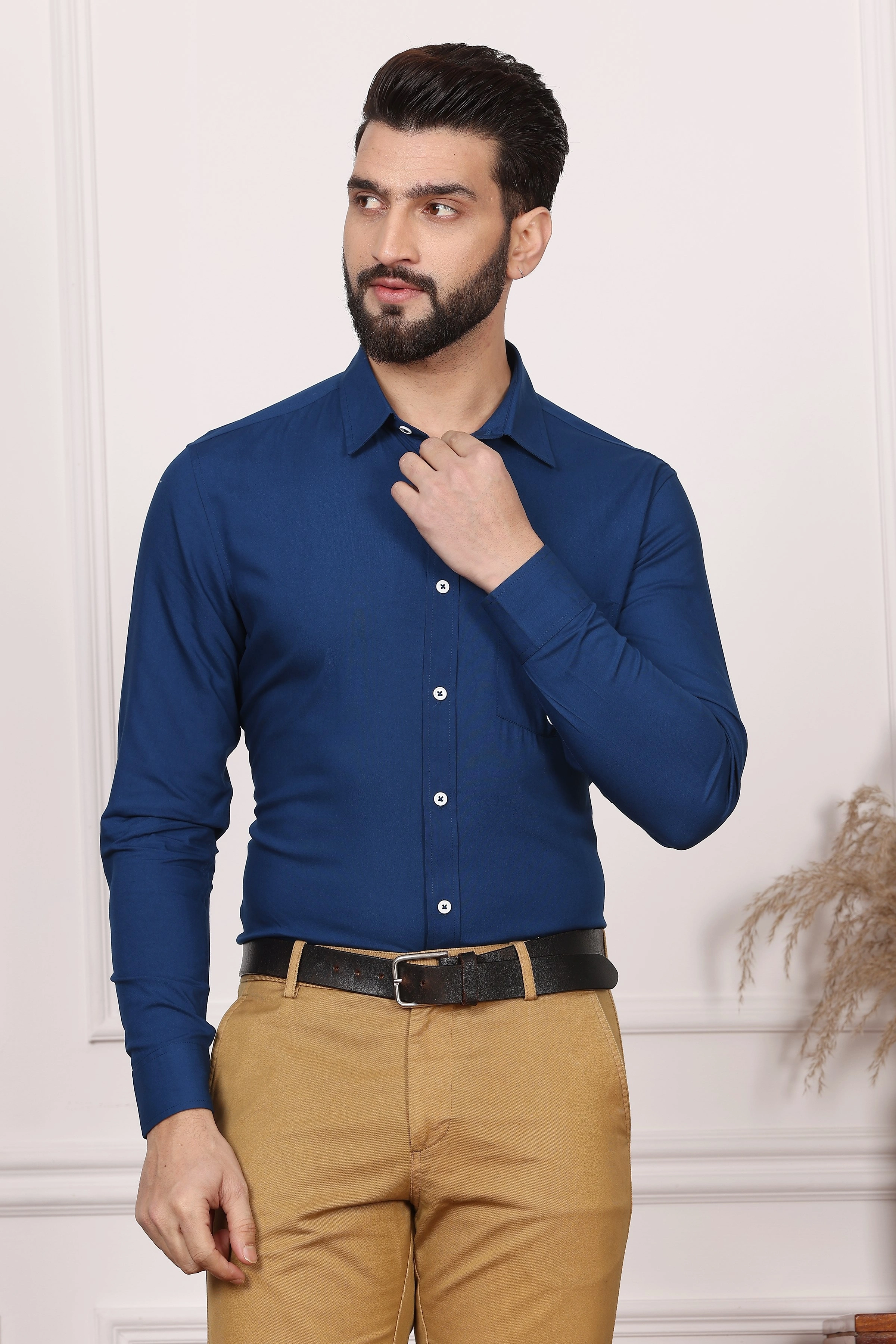 Royal Blue Formal Cotton Shirt-S-3