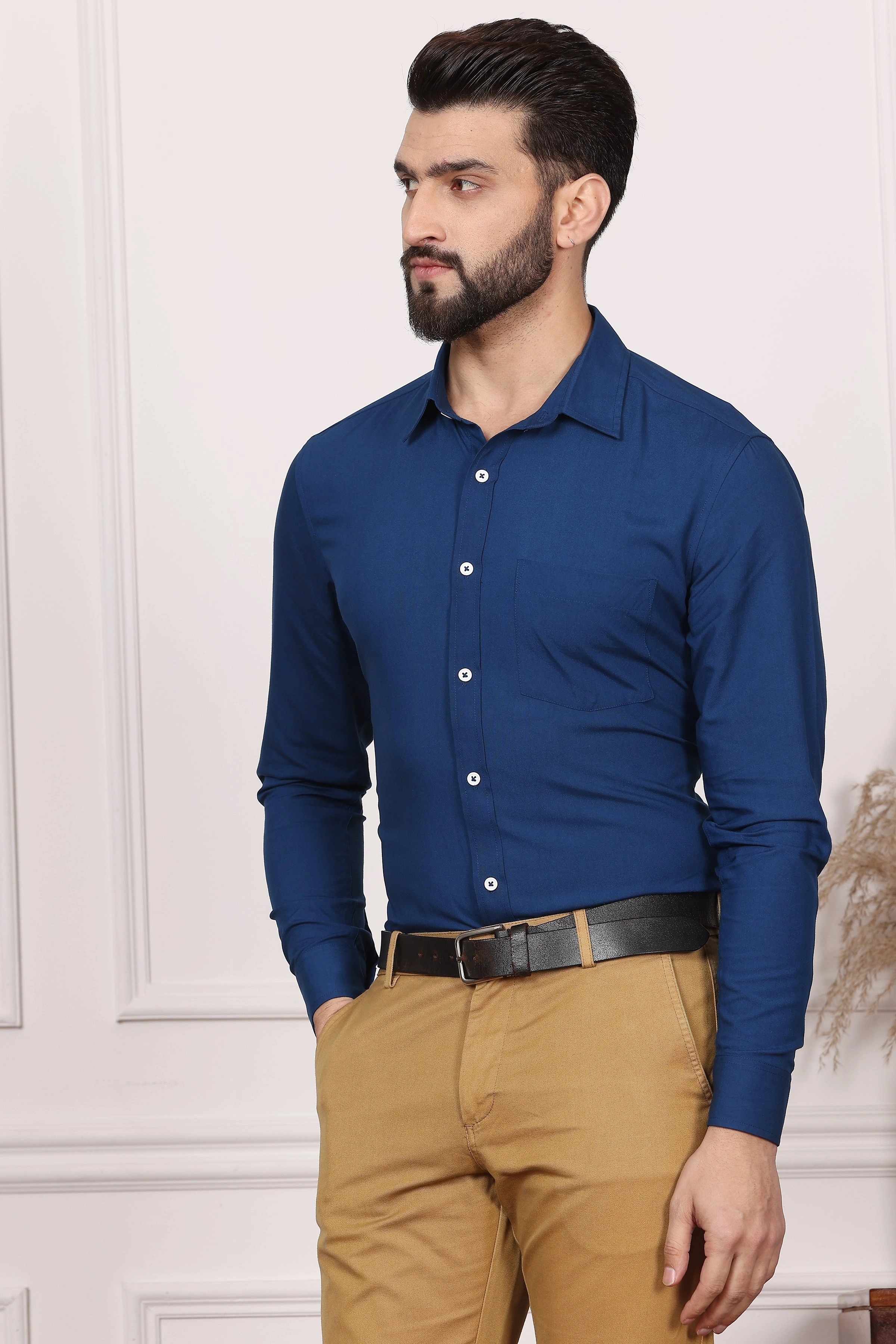 Royal Blue Formal Cotton Shirt-S-2