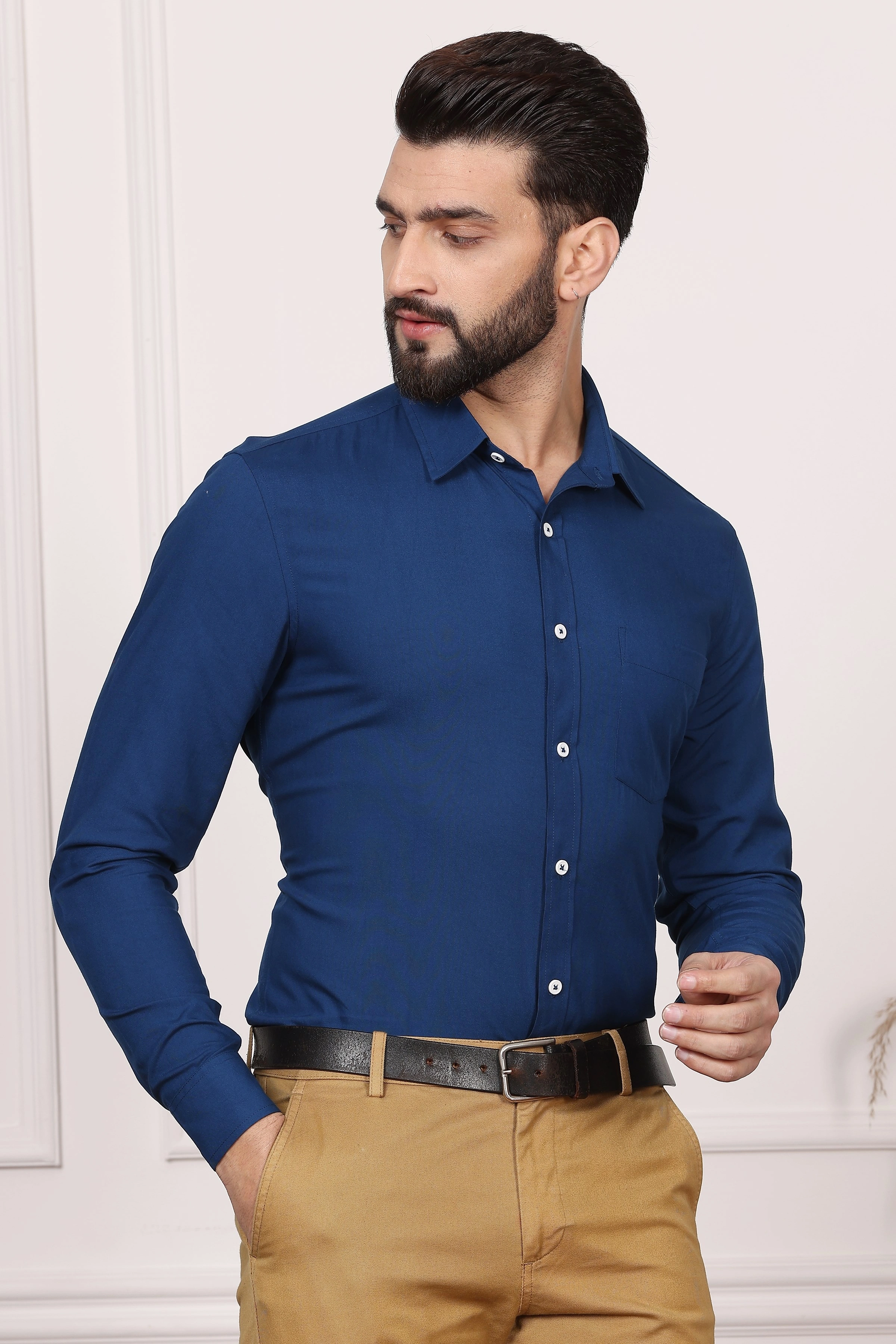 Royal Blue Formal Cotton Shirt-S-1