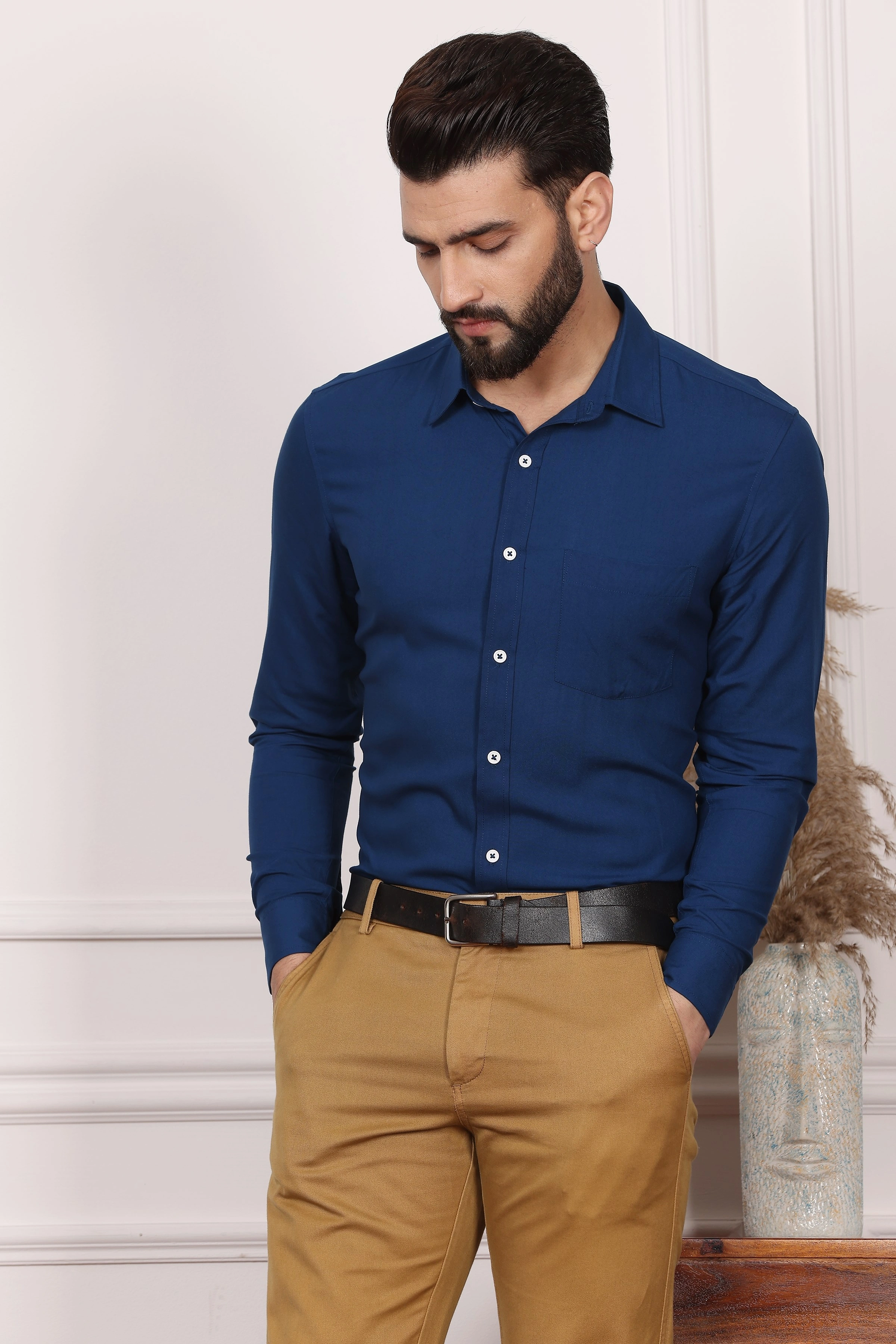 Royal Blue Formal Cotton Shirt-BE1152-S