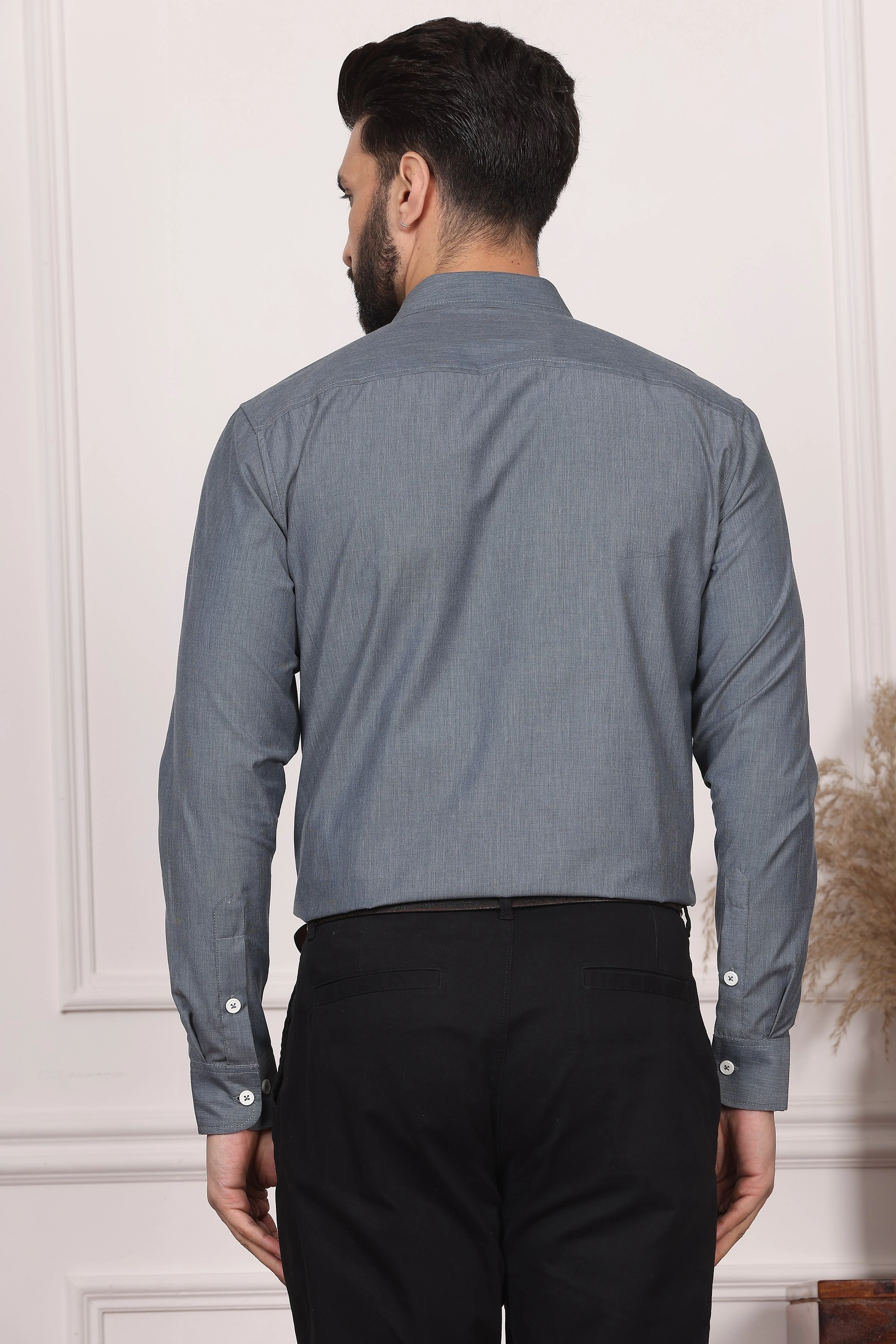 Grey Formal Cotton Shirt-S-7