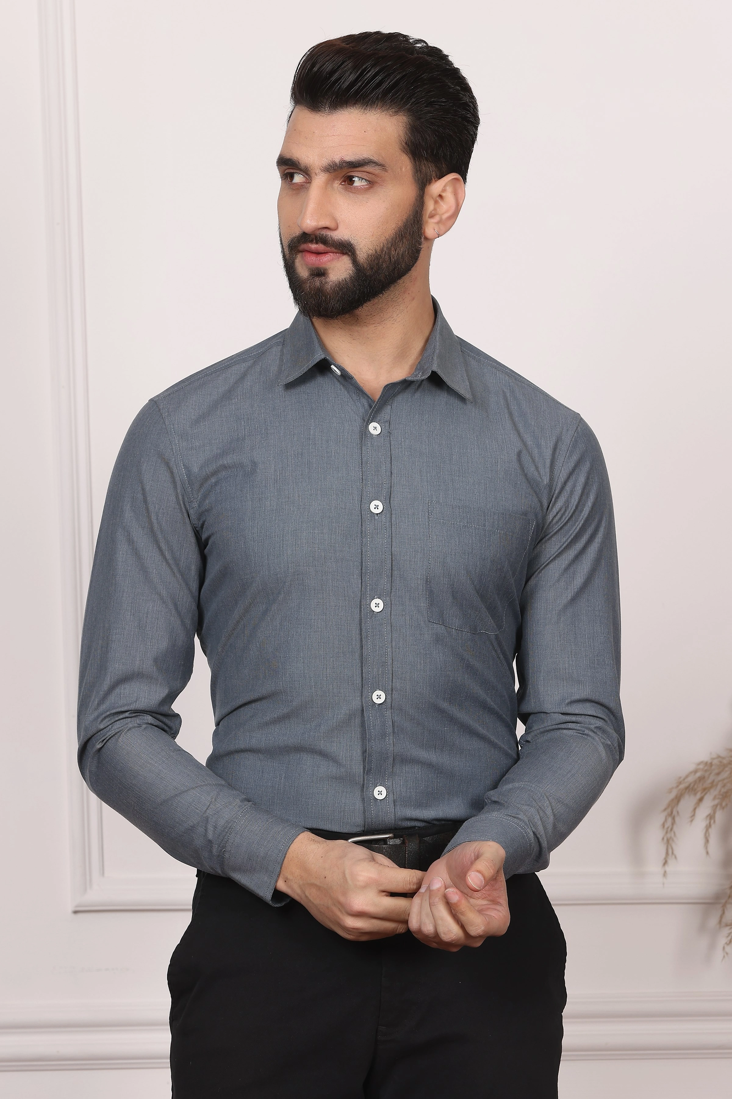 Grey Formal Cotton Shirt-BE1153-S