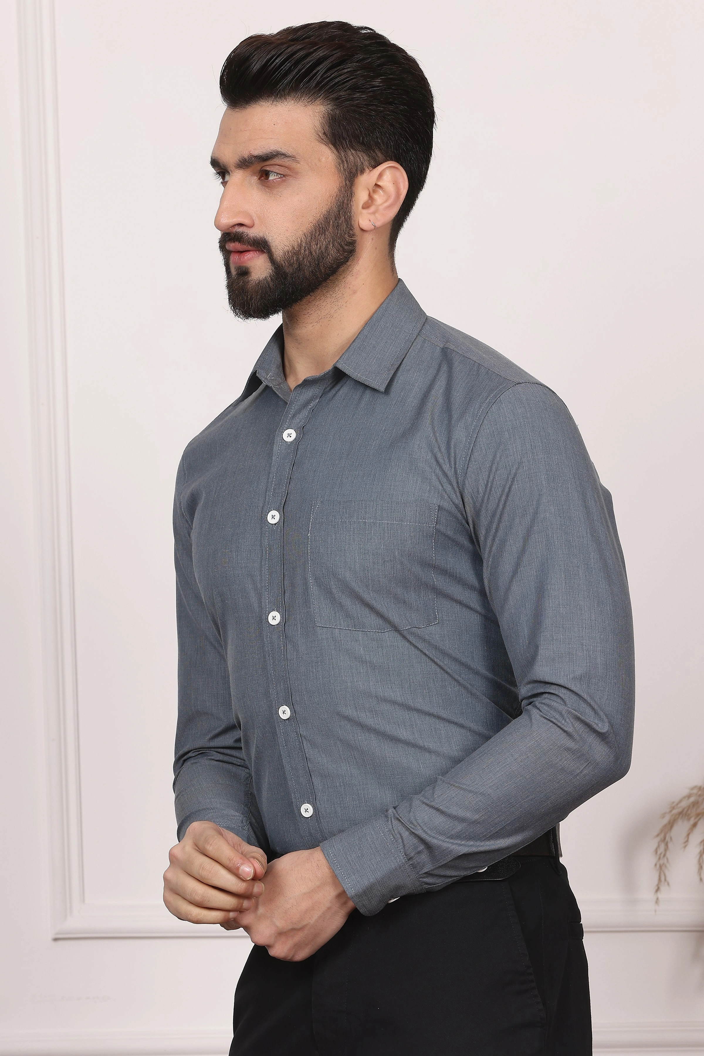 Grey Formal Cotton Shirt-S-1