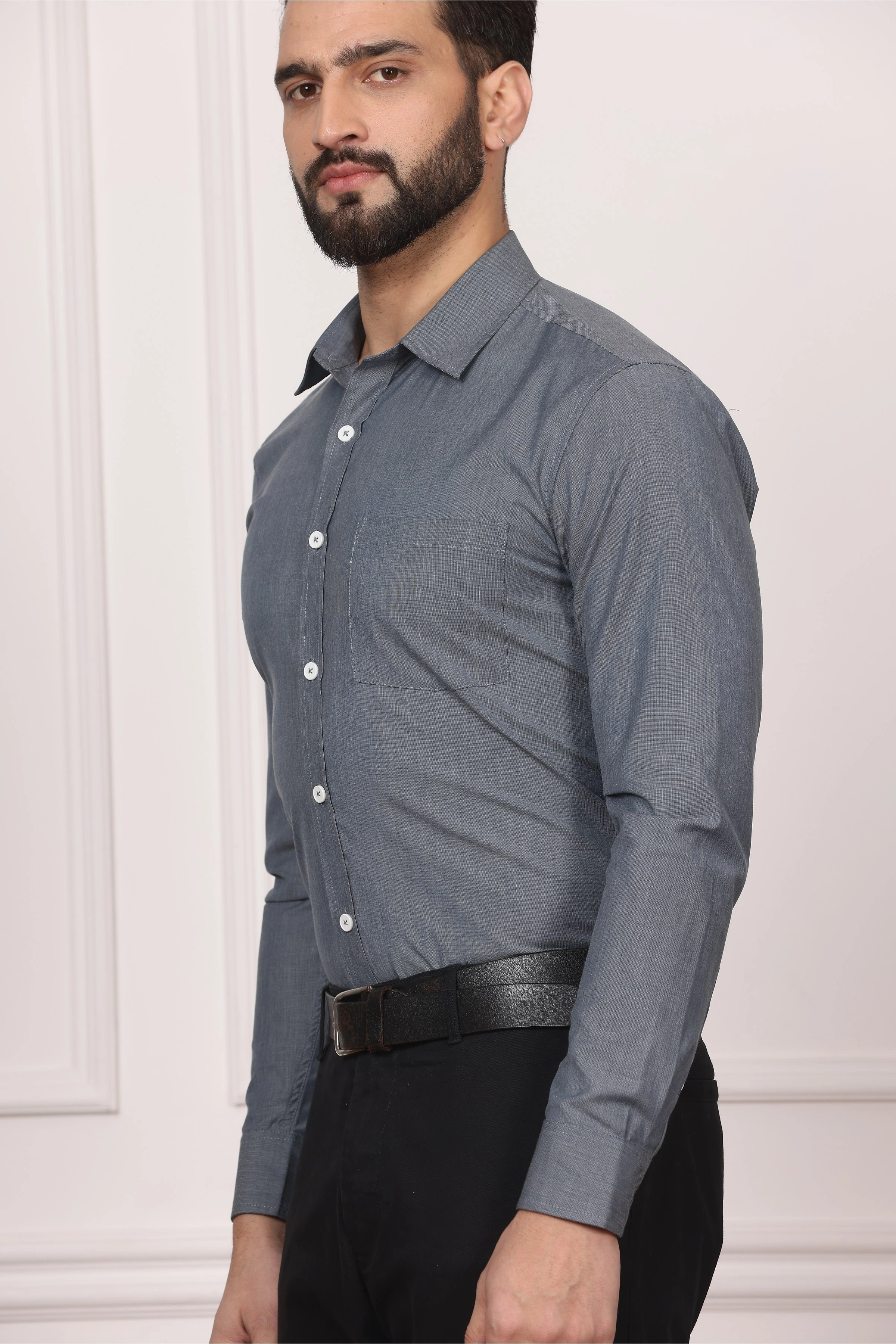 Grey Formal Cotton Shirt-S-3