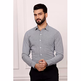 steel grey stipe formal cotton shirt