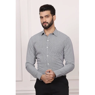 Steel Grey Stipe Formal Cotton Shirt