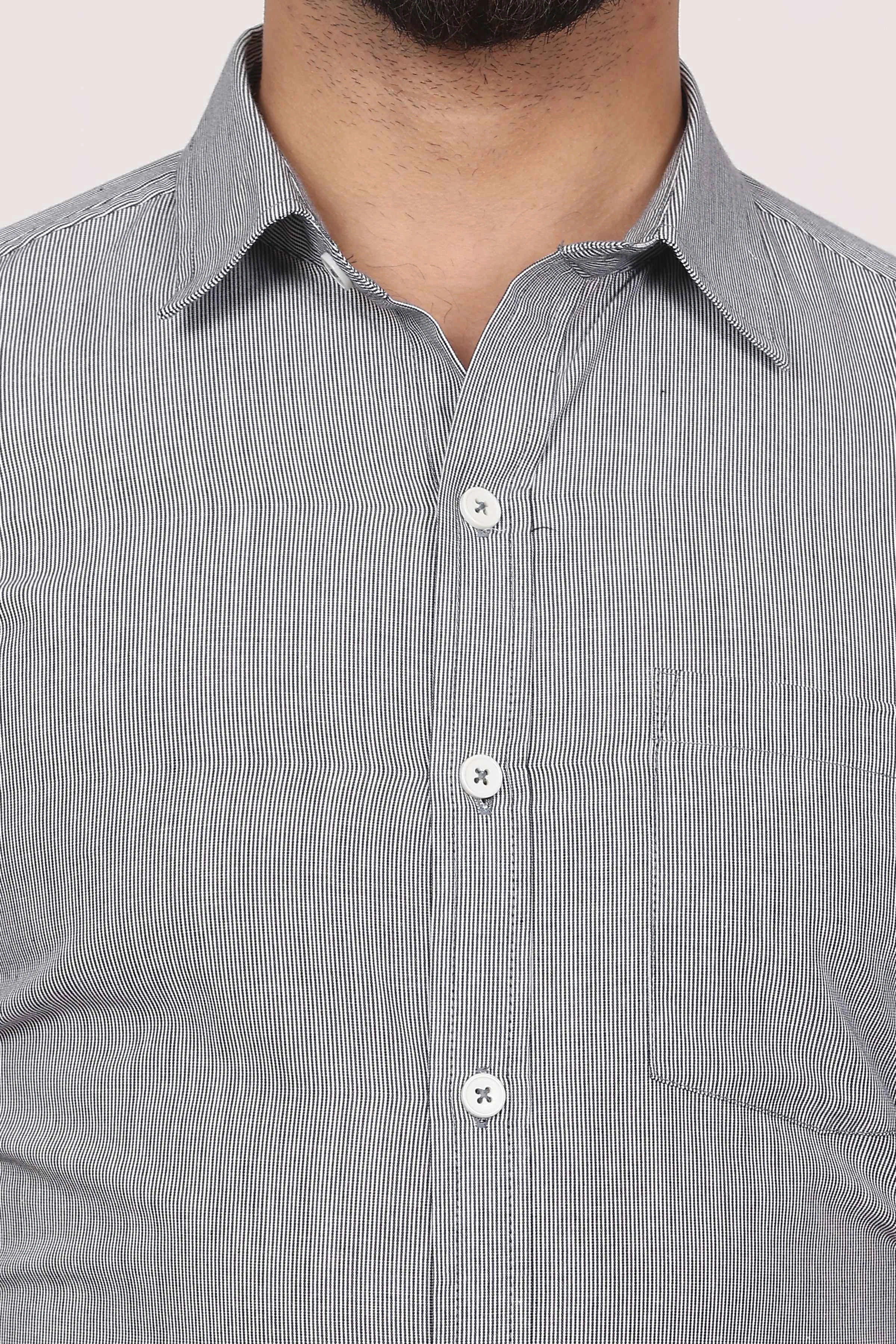 Steel Grey Stipe Formal Cotton Shirt-S-6