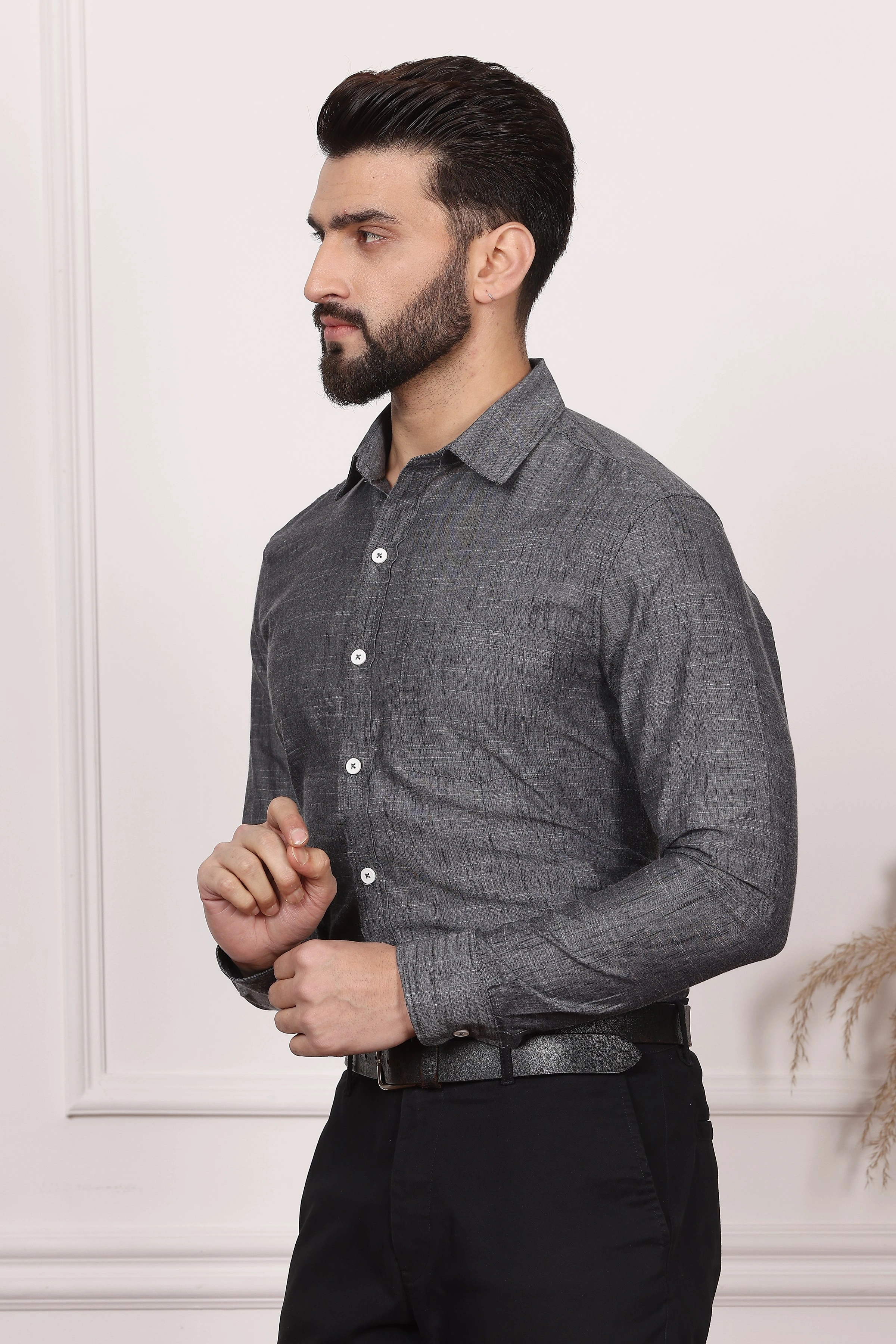 Gingham Dark Grey Cotton Shirt-S-1