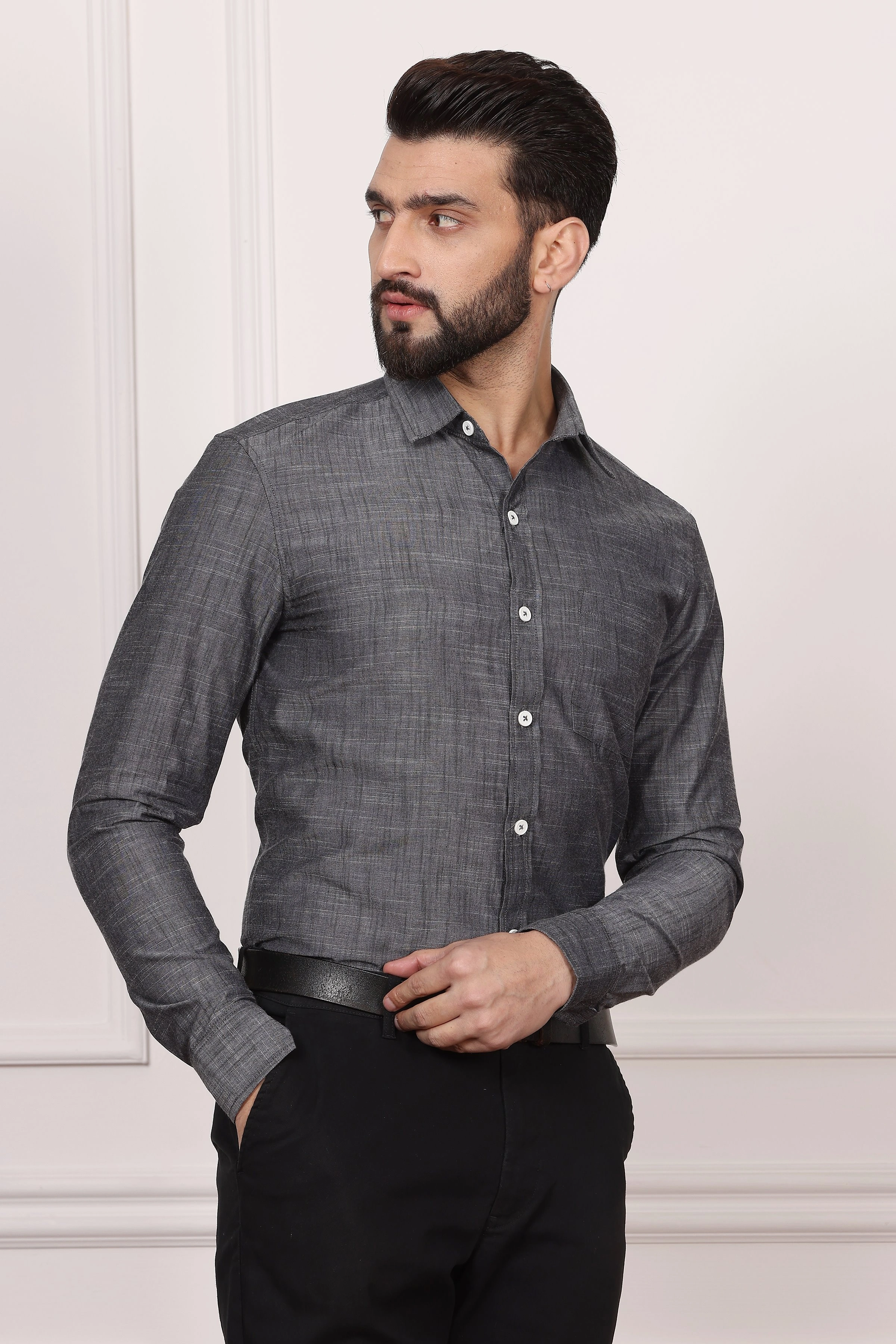 Gingham Dark Grey Cotton Shirt-S-2