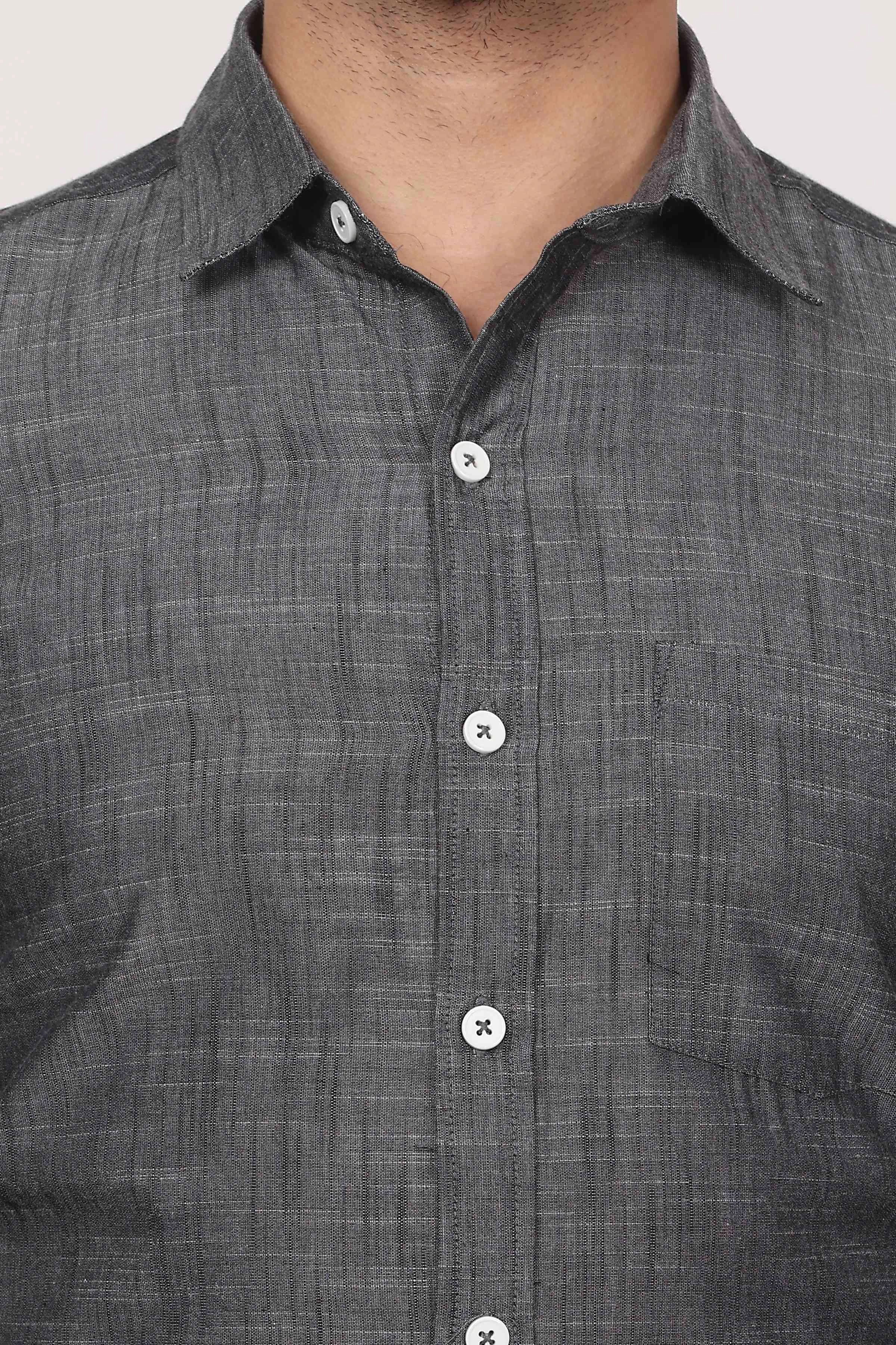 Gingham Dark Grey Cotton Shirt-S-5