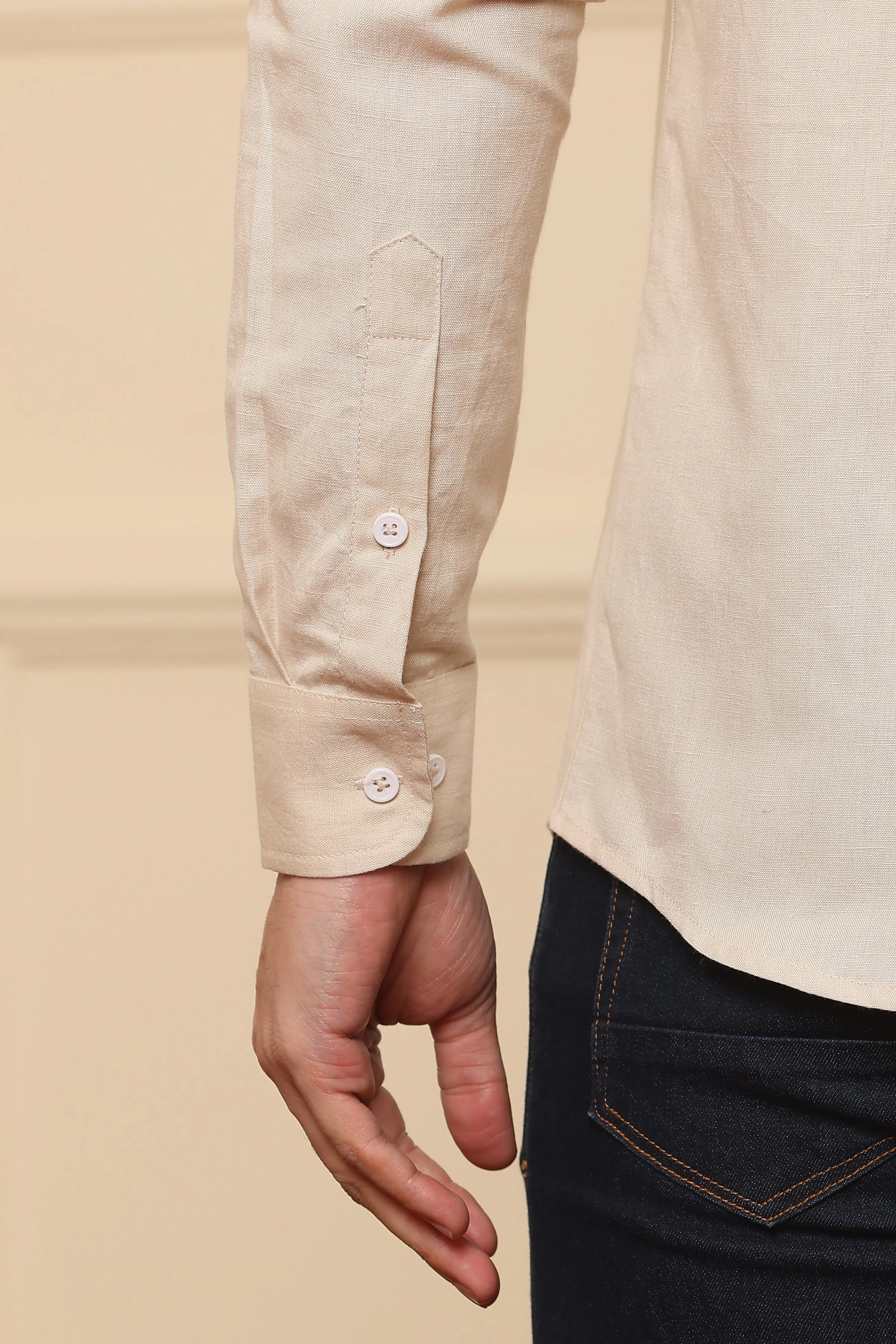 Beige Pure Linen Shirt-S-5