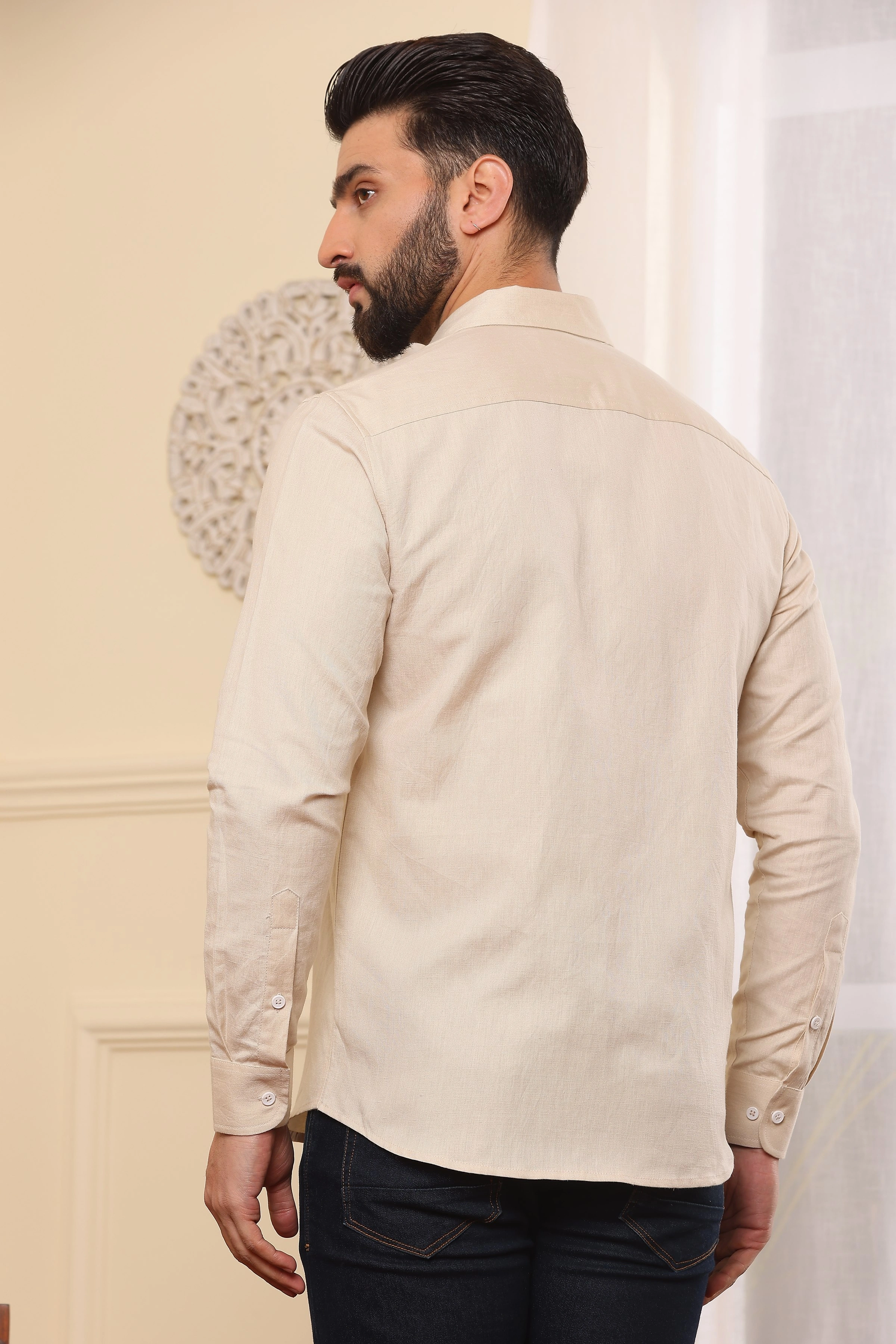 Beige Pure Linen Shirt-S-6