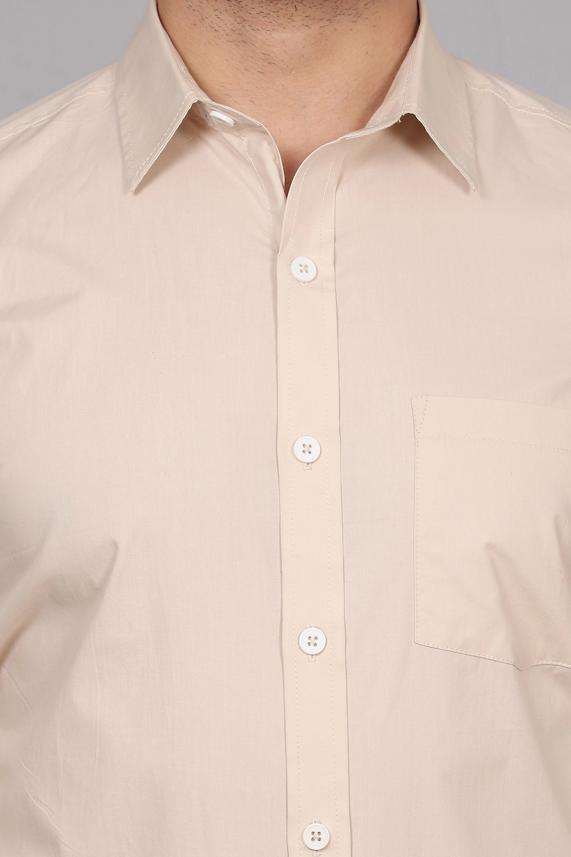 Beige Cream Formal Cotton Shirt-S-5