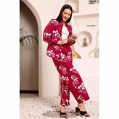 mushroom scarlet maroon co-ord set