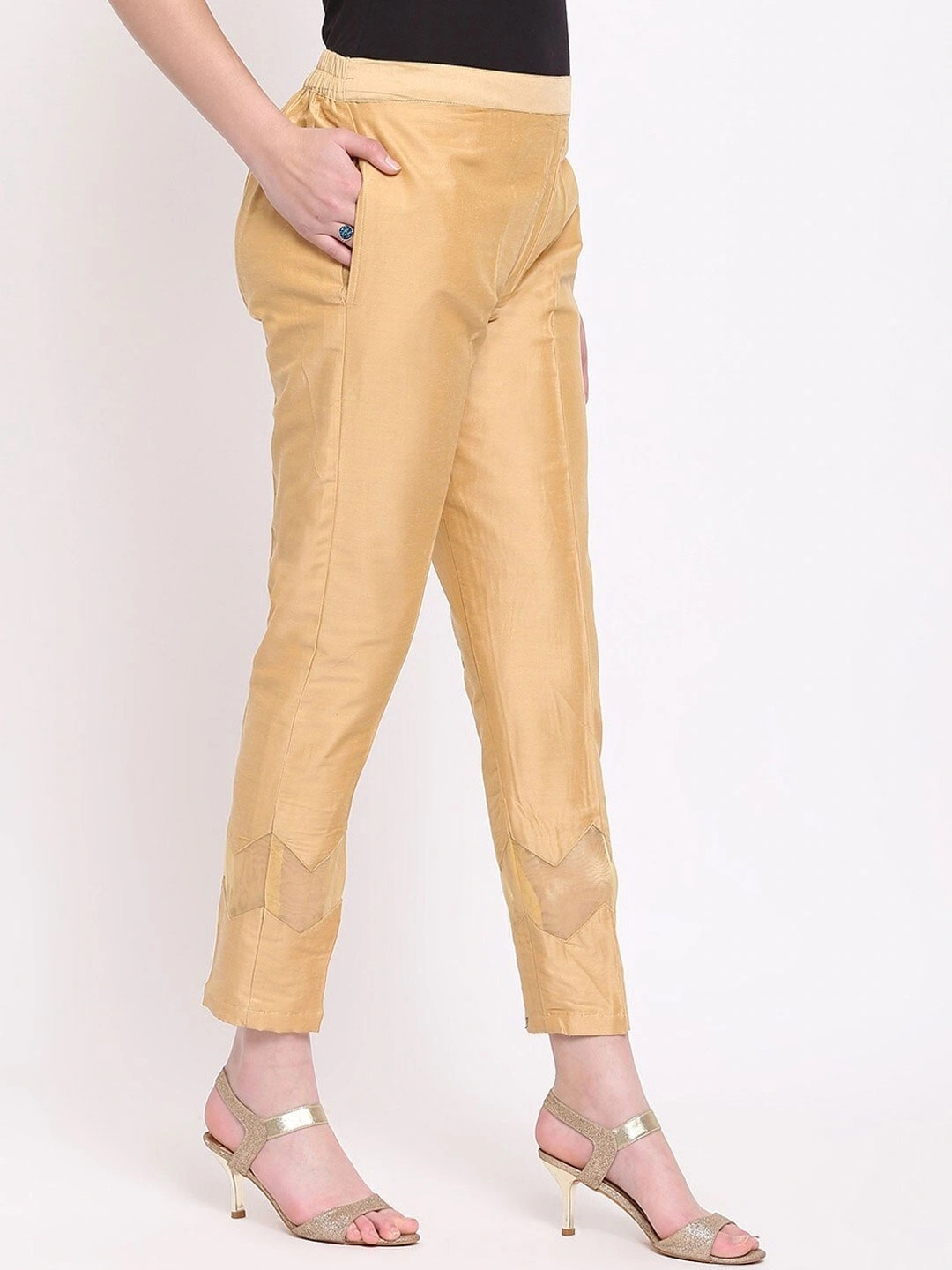 Zig Zag Silk Pant-Golden-32 (L)-1